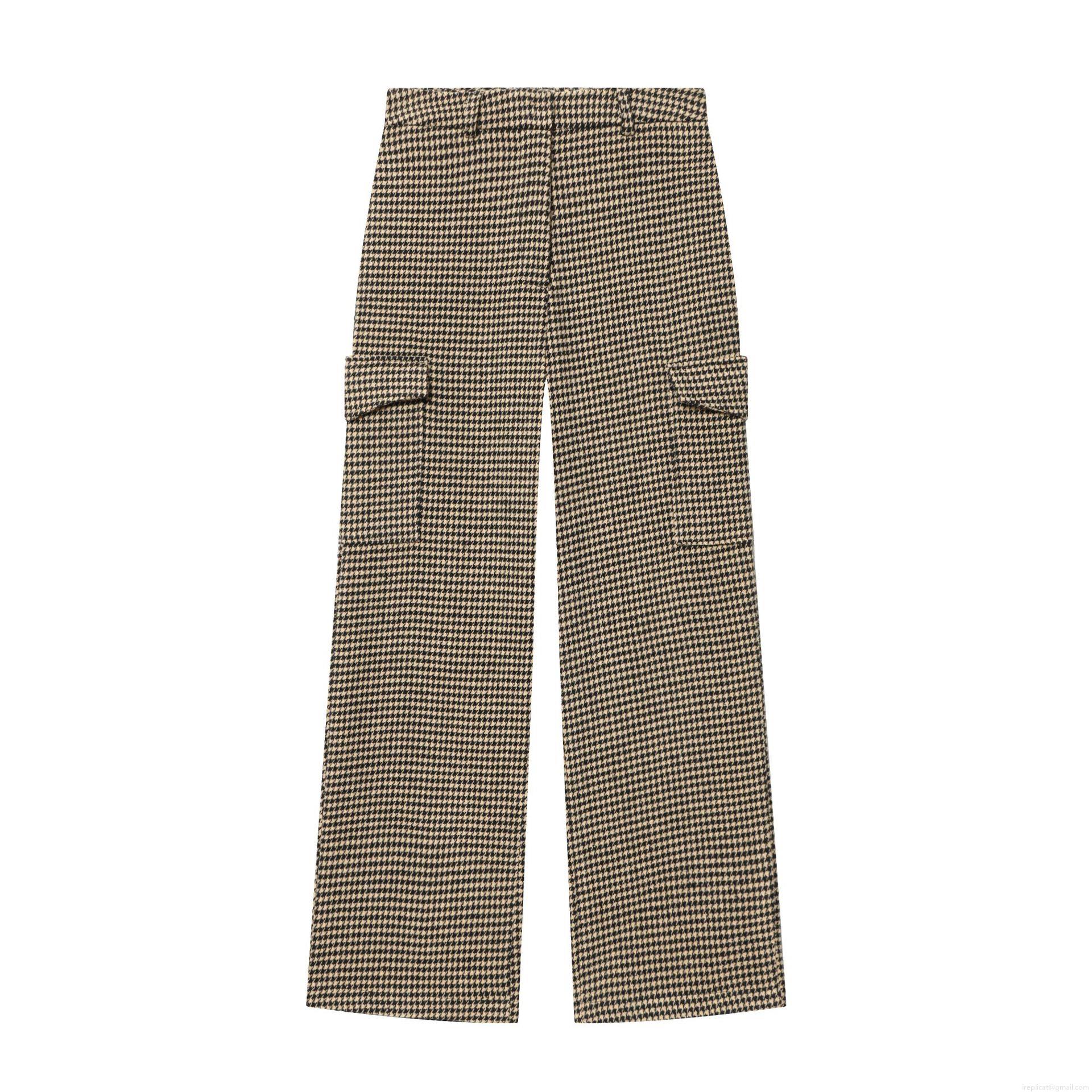 Women's Houndstooth Cargo Pants High Waist Straight Leg Plaid Trousers With Side Flap Pockets Casual Streetwear Fashion Polyester Pants for Women