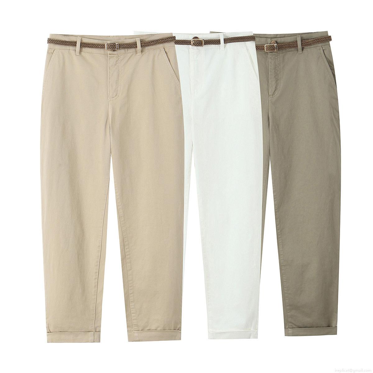 Women's Casual High Waist Tapered Pants With Braided Belt Solid Color Polyester Trousers For Daily Commuting Office Lady Slim Fit Spring Autumn Bottoms