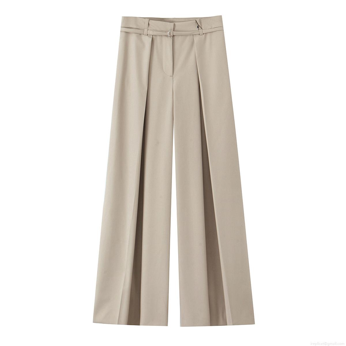 Women's High Waist Wide Leg Pants With Belt Khaki Pleated Trousers Elegant Office Lady Casual Straight Leg Full Length Spring Summer Fashion