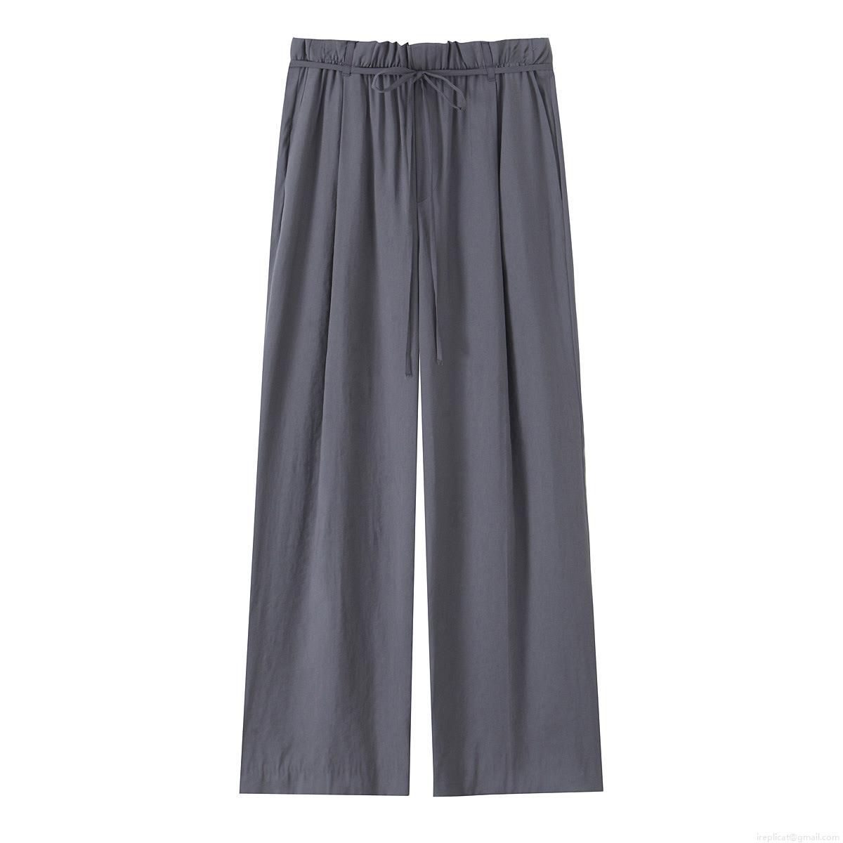 Women's High Waist Wide Leg Pants Casual Polyester Drawstring Loose Straight Trousers Solid Color Dark Grey Office Wear Fashion Long Pants