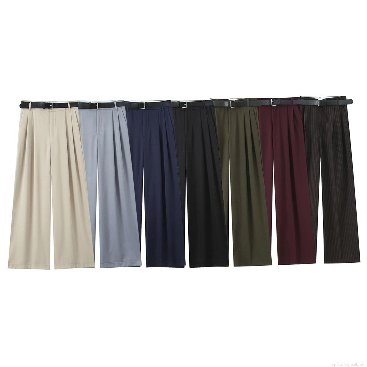 Women's High Waist Wide Leg Trousers With Belt Double Pleated Straight Leg Polyester Pants Casual Office Work Dress Slacks Elegant Commuter Bottoms