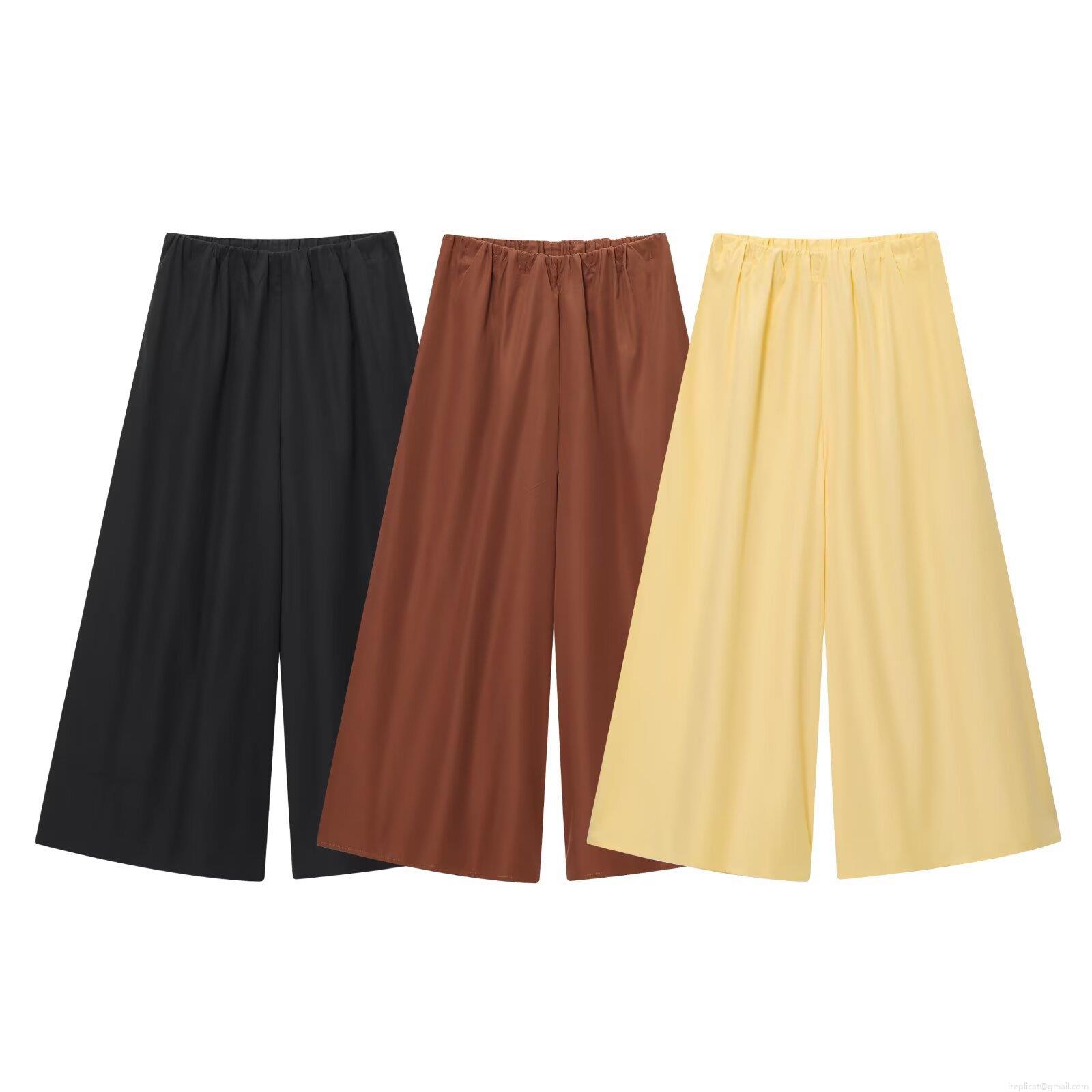 Women's High Waist Wide Leg Cropped Pants Solid Color Loose Polyester Trousers For Daily Casual Commuting Spring Fashion