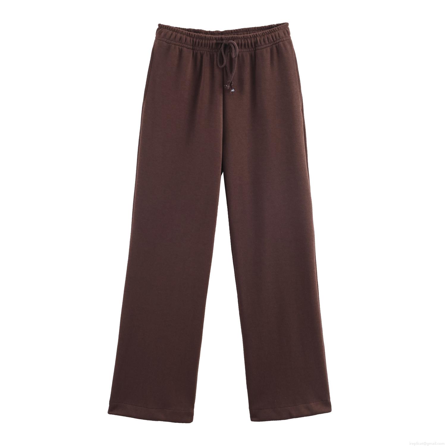 Women's High Waist Wide Leg Pants Cotton Blend Drawstring Elastic Waist Casual Straight Trousers For Daily Streetwear Fall Winter