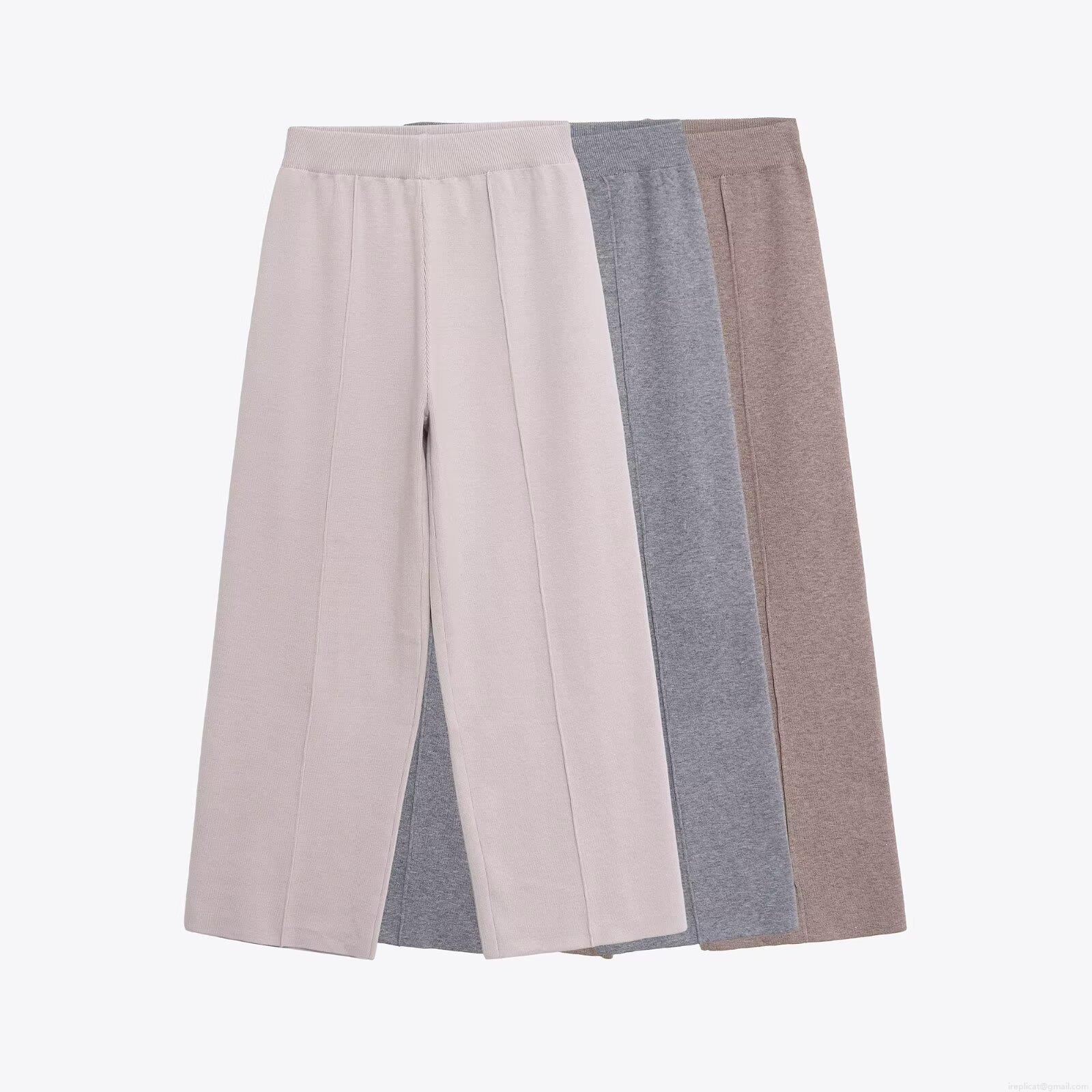 Women's Knit Wide Leg Pants High Waist Soft Touch Elastic Waist Loose Trousers Daily Casual Solid Color Fashion Knit Pants For Women