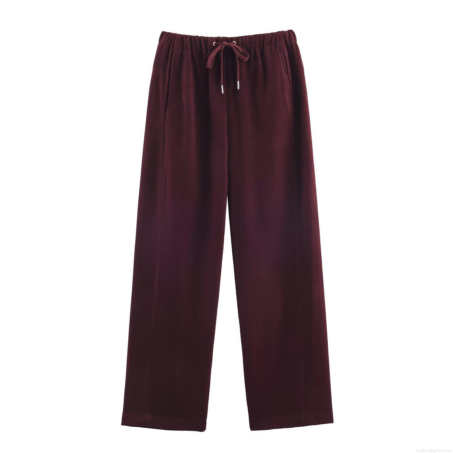 Women's High Waist Wide Leg Pants Casual Drawstring Elastic Waist Polyester Woven Straight Trousers Solid Color Loose Slacks For Women Daily Wear
