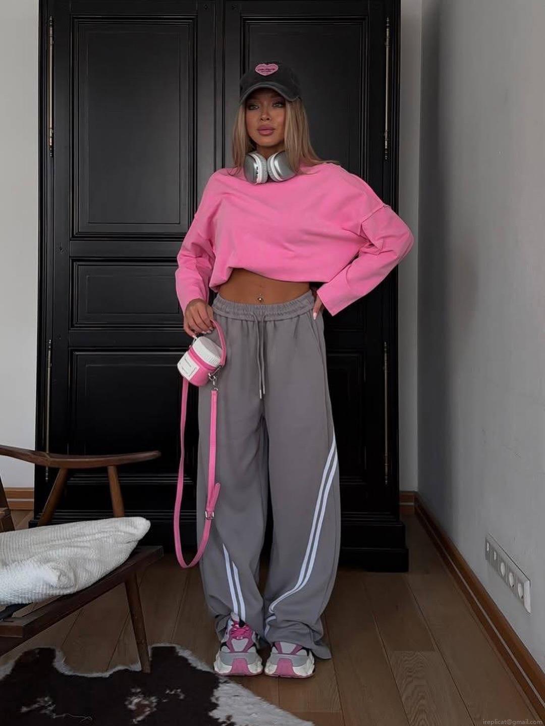 Women High Waisted Wide Leg Sweatpants 100% Cotton Side Striped Casual Tracksuit Bottoms Autumn Loose Streetwear Joggers Wide Leg Pants