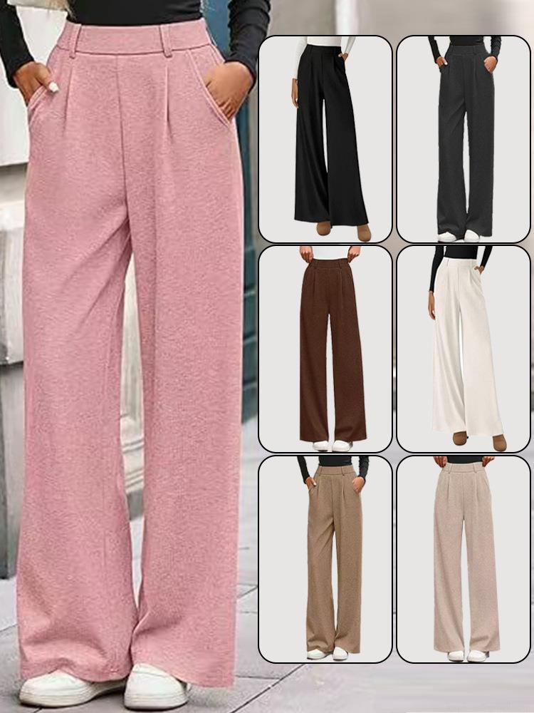 Women's High Waisted Wide Leg Pants Casual Solid Color Straight Drapey Trousers Soft Loose Fit Slacks For Autumn Winter Office Daily Wear
