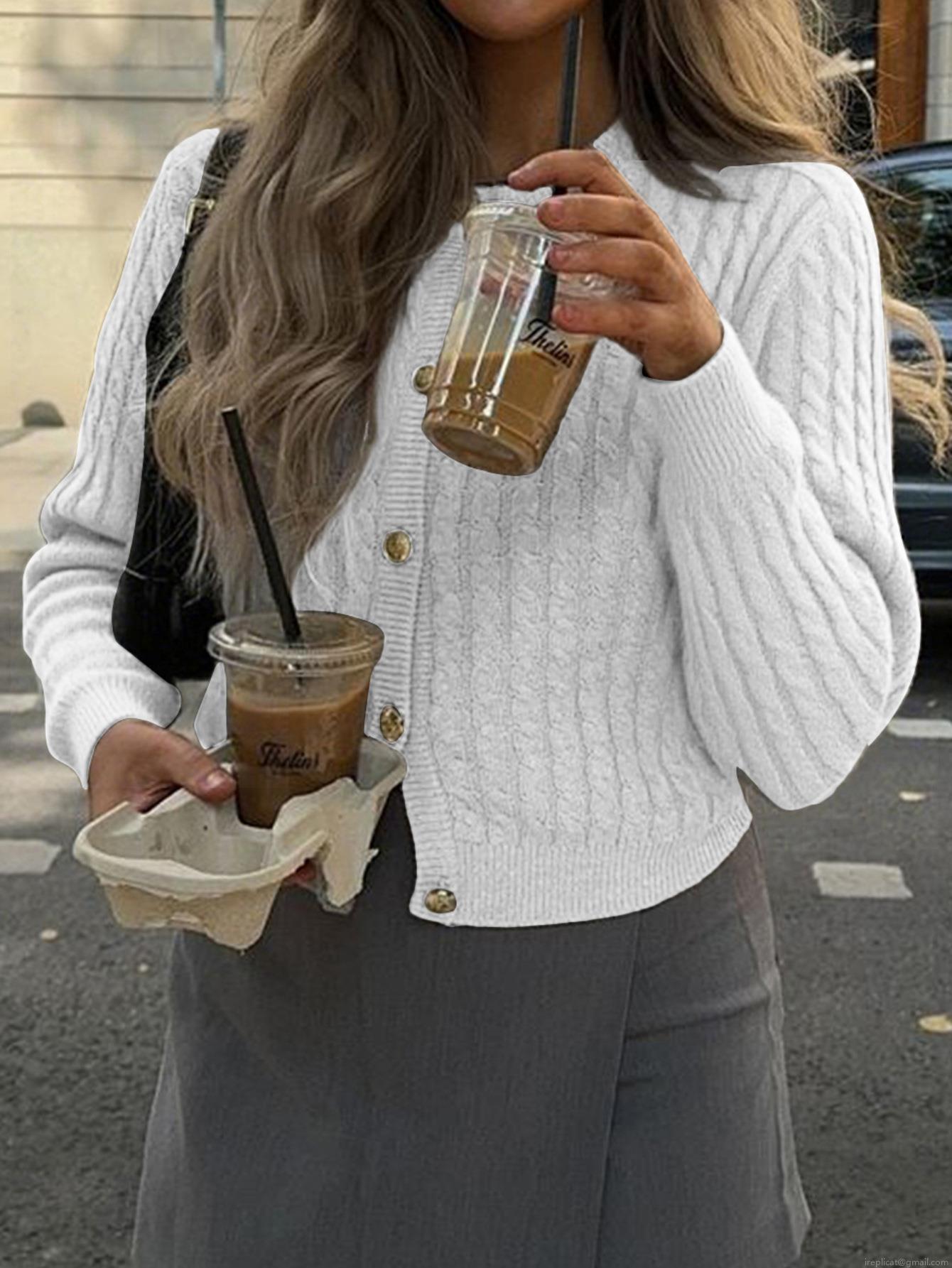 Women's Cable Knit Cardigan Sweater Round Neck Button Down Long Sleeve Acrylic Blend Casual Knitwear Fashion Fall Winter Tops