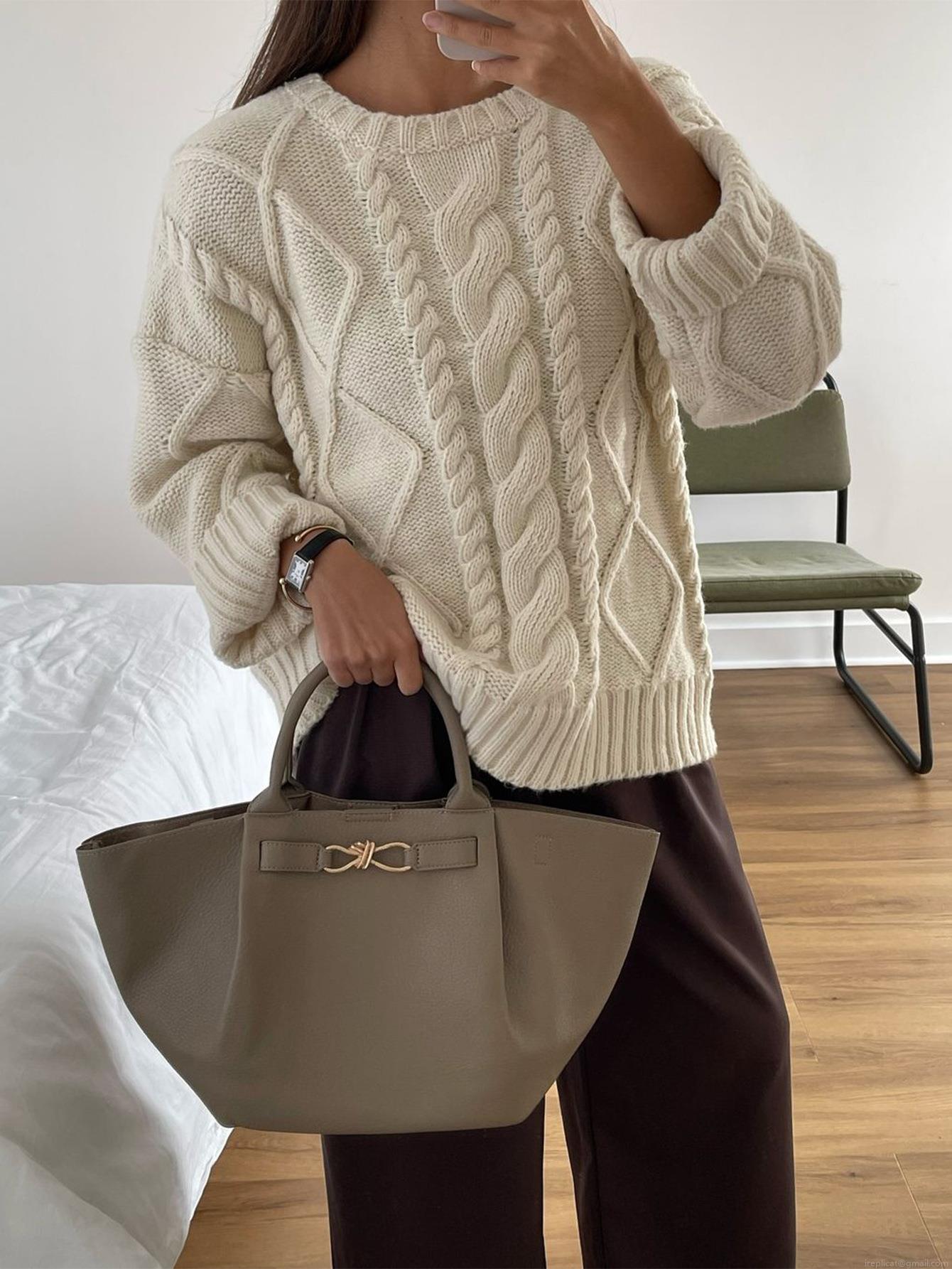 Women's Casual Cable Knit Sweater 100% Acrylic Soft Crew Neck Long Sleeve Pullover Tops Solid Color Thick Knitted Jumper For Autumn Winter Women