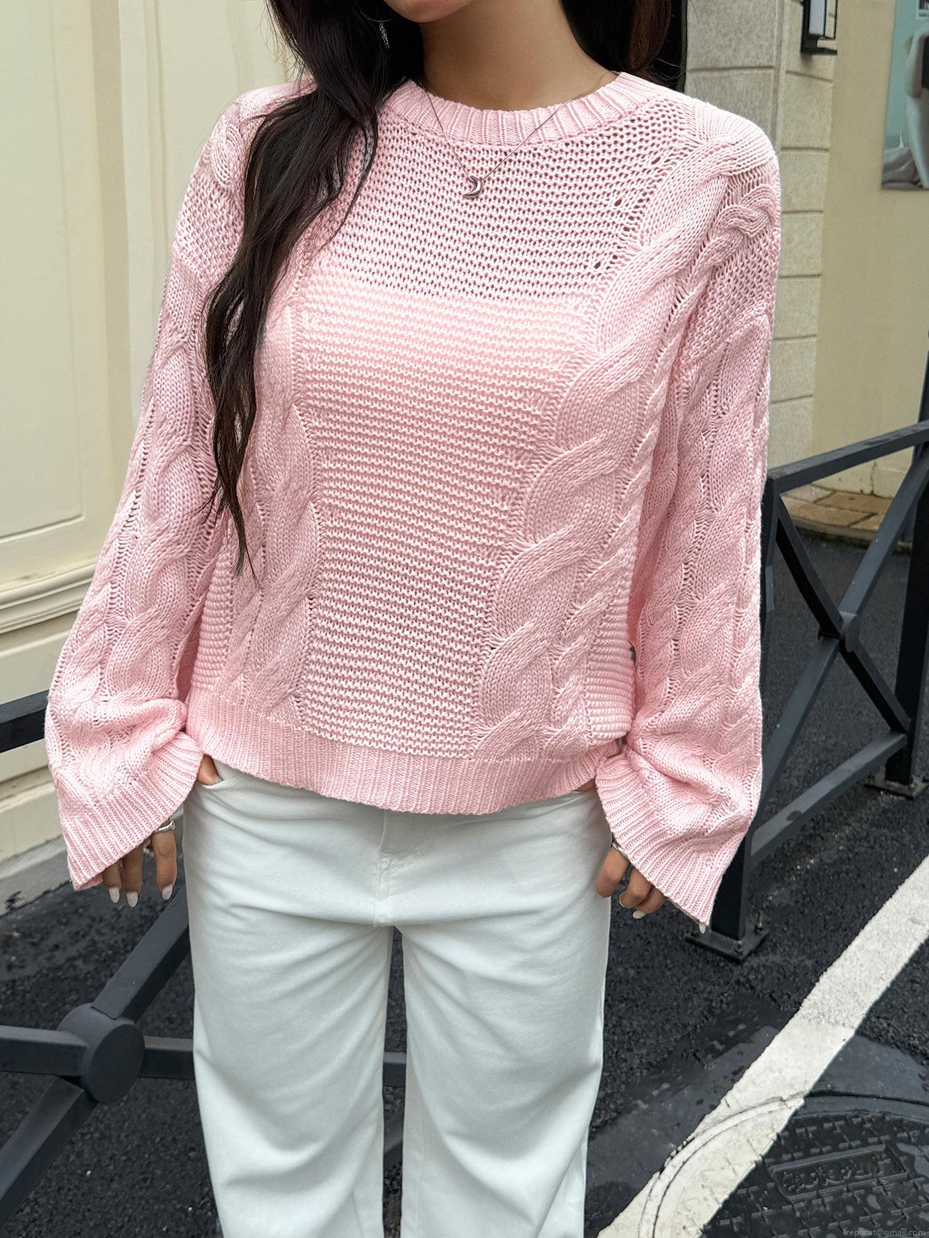 Women's Cable Knit Sweater Casual Loose Round Neck Long Sleeve Pullover Soft Warm Knitwear Solid Color Autumn Winter Fashion Jumper For Ladies