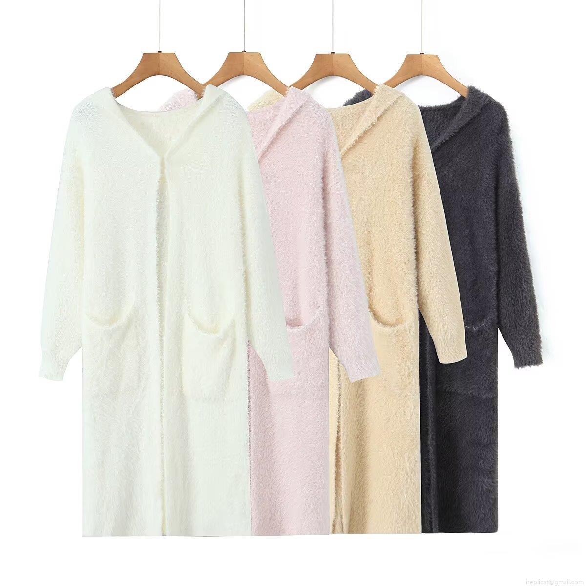 Women's Hooded Long Sleeve Open Front Cardigan Fuzzy Plush Knit Sweater Coat With Pockets Casual Loose Longline Warm Outerwear For Fall Winter