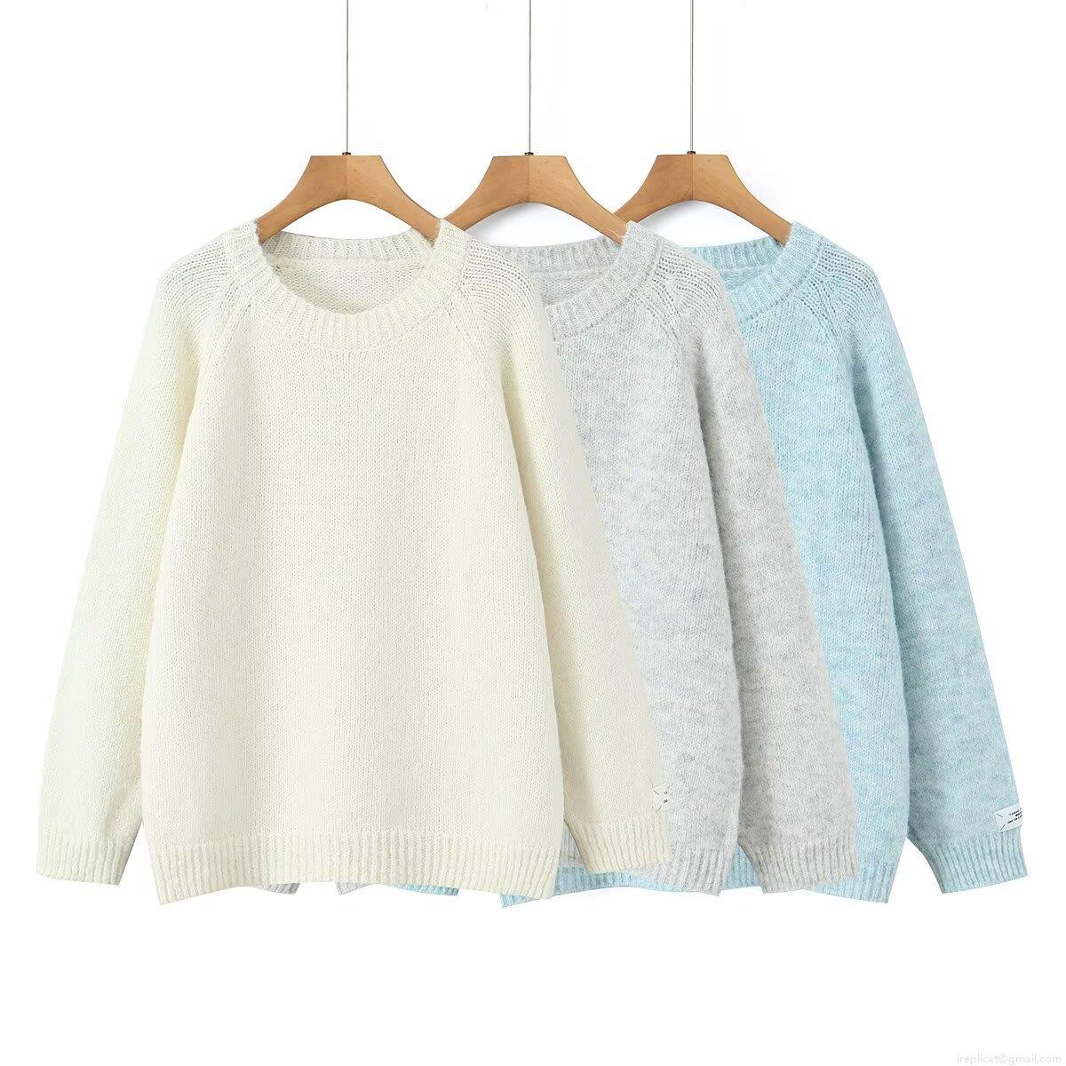 Women Loose Knit Pullover Sweater Soft Crew Neck Long Sleeve Jumper Casual Solid Color Polyester Knitwear For Autumn Winter