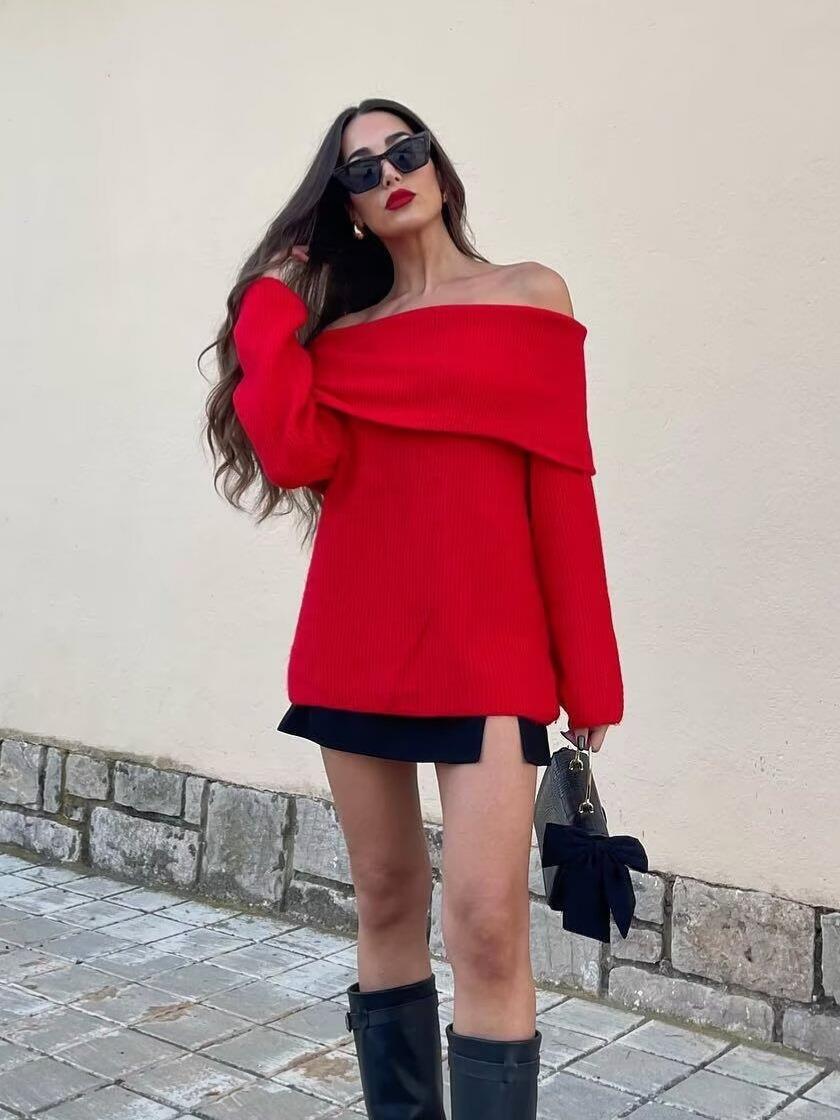 Women Sexy Off Shoulder Knit Sweater Dress Ribbed 100% Polyester Slim Fit Long Sleeve Pullover Tops For Party Casual Streetwear