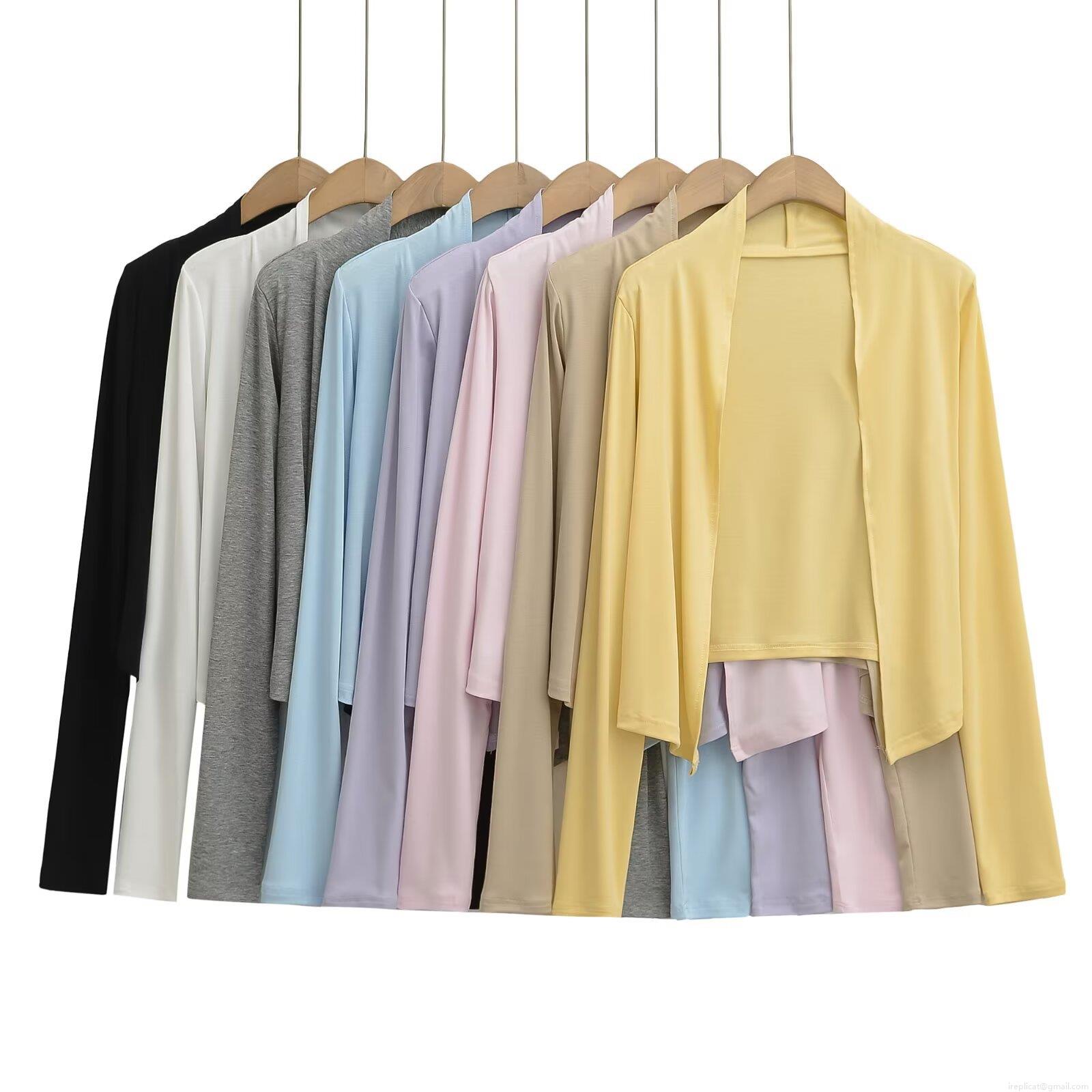 Women's Cropped Open Front Knit Cardigan Long Sleeve Shrug Bolero Solid Color Lightweight Sun Protection Sweater Tops for Casual Daily Summer AC Room Jacket