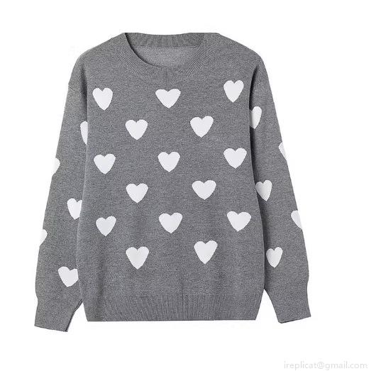 Women's Heart Pattern Knit Sweater Casual Crew Neck Long Sleeve Loose Pullover Soft Warm Jumper Tops For Ladies Autumn Winter Fashion