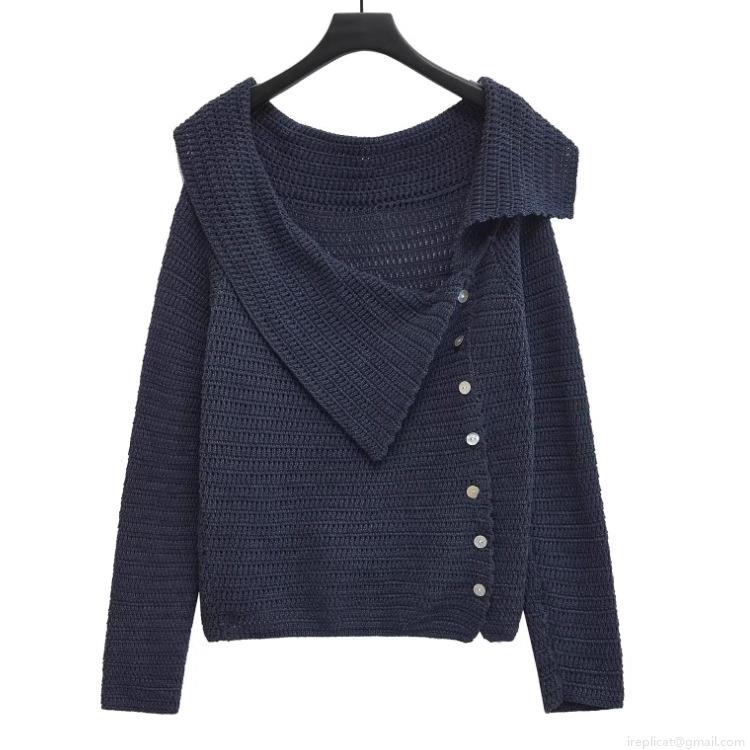 Women Asymmetric Button Knitted Sweater Slash Neck Long Sleeve Pullover Soft Polyester Regenerated Cellulose Fiber Blend Loose Fit Solid Color Knit Top For Autumn Casual Daily Wear