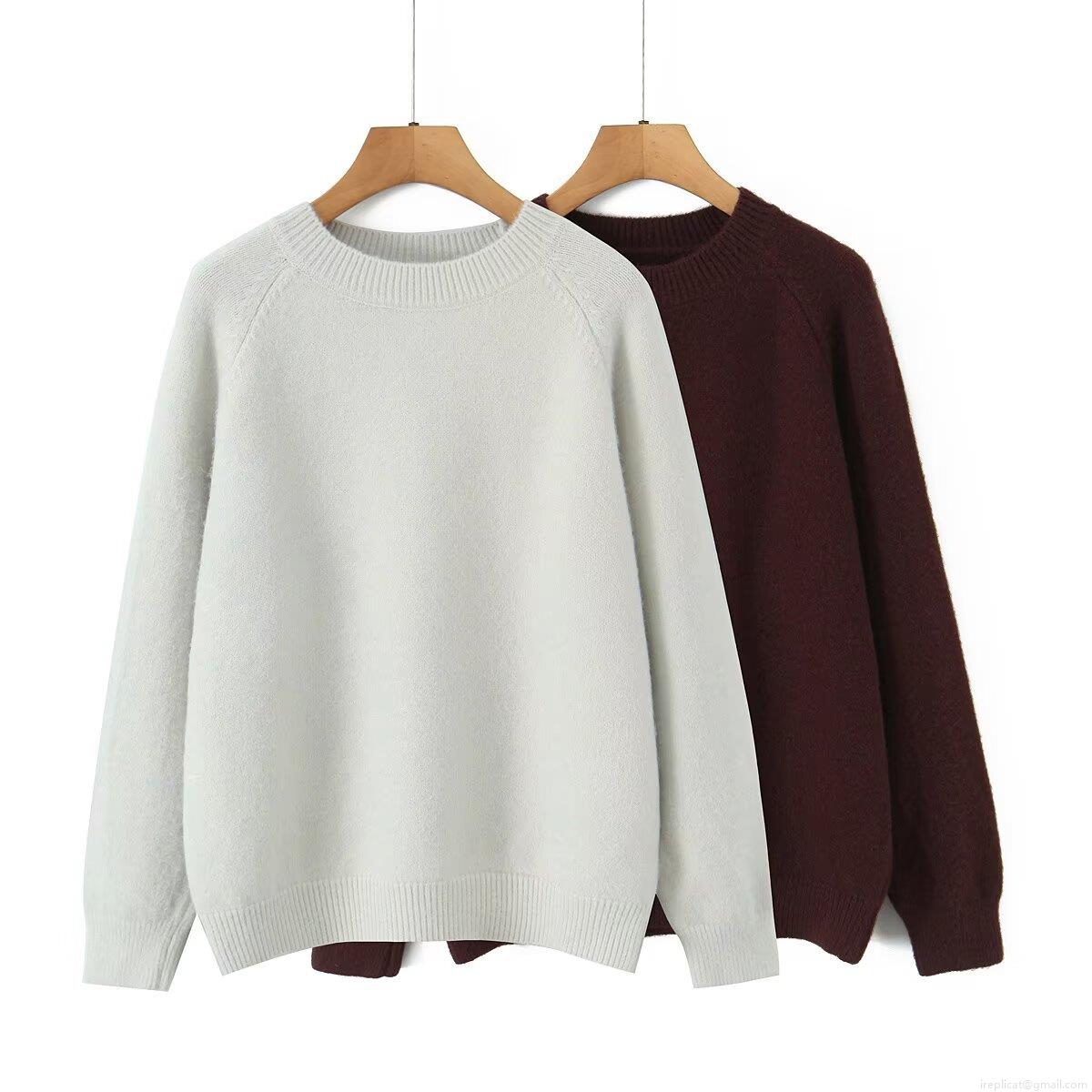Women's Casual Loose Round Neck Knit Sweater Soft Warm Raglan Long Sleeve Pullover Jumper Top Solid Color Clothing For Autumn Winter Daily Wear
