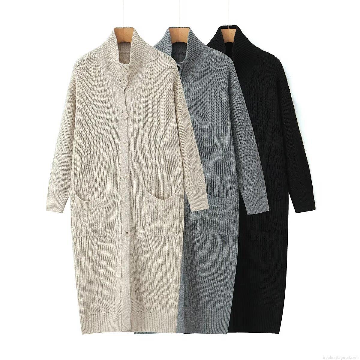 Women Long Knit Cardigan Sweater Solid Color Single Breasted Outerwear With Pockets Loose Casual Chunky Knit Overcoat For Autumn Winter Spring Women Fashion