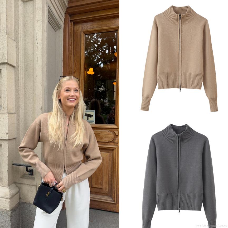 Women's Knit Cardigan Sweater Stand Collar Full Zipper Long Sleeve Ribbed Solid Color Slim Fit Short Outerwear For Women Casual Elegant Office Wear