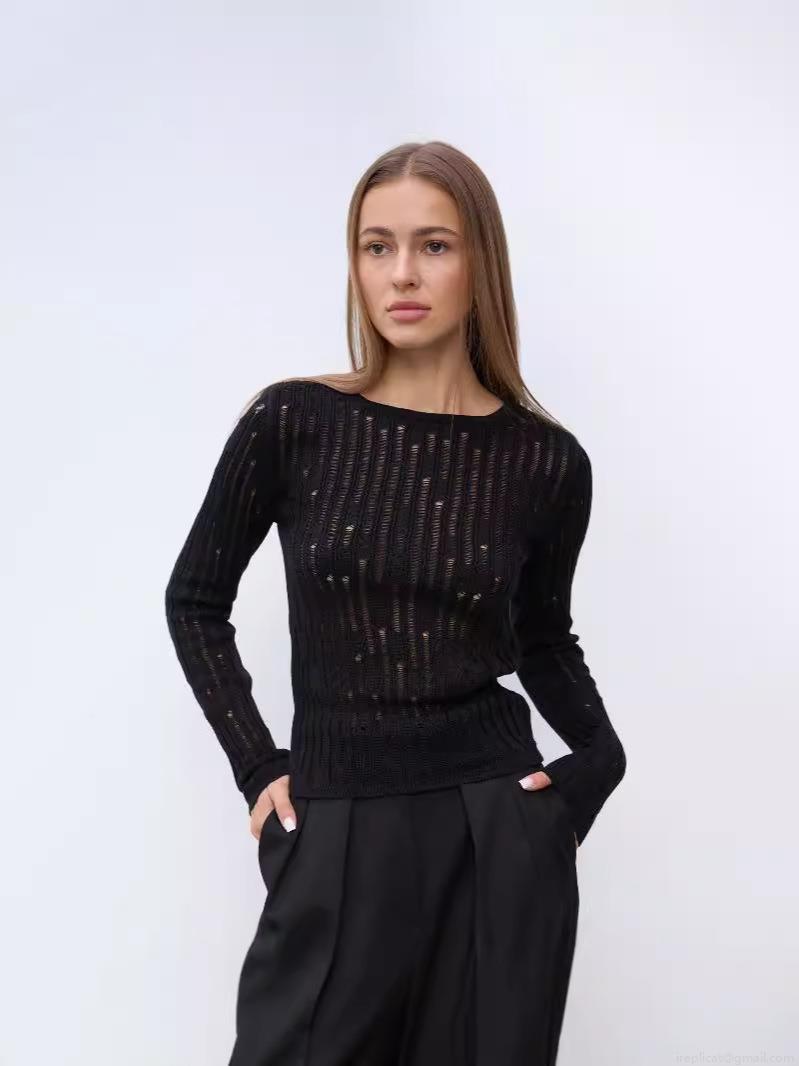 Women's Long Sleeve Hollow Out Knit Sweater Sexy See-Through Distressed Pullover Top Chic Casual Round Neck Slim Fit Knitted Jumper For Daily Date Party