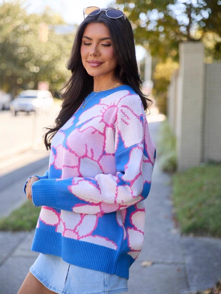 Women's Oversized Flower Jacquard Knitted Sweater Pullover Long Sleeve Round Neck Thick Soft Acrylic Blend Casual Streetwear Autumn Winter Loose Fashion Jumper