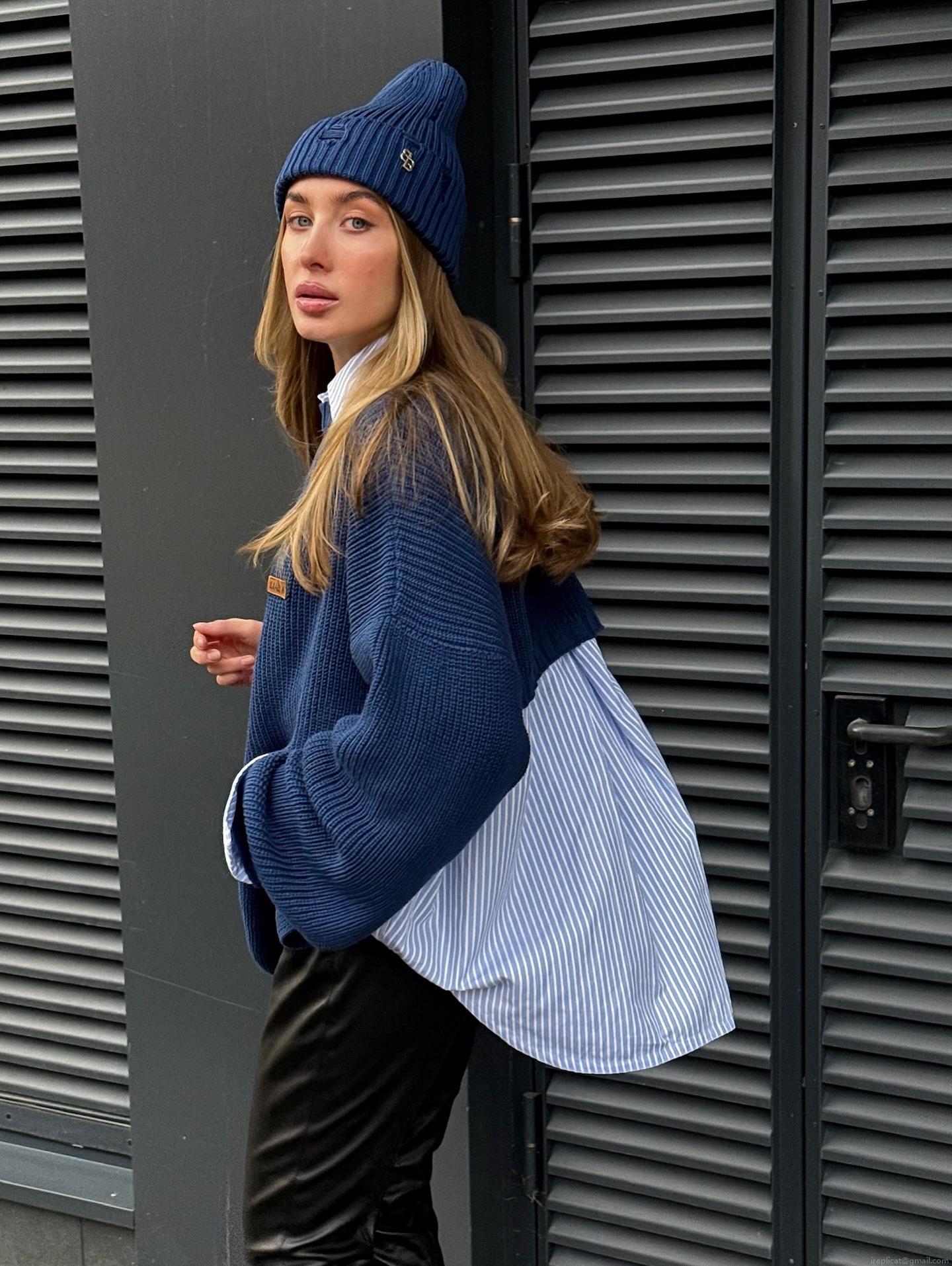 Women's Oversized Knit Pullover Sweater Patchwork Striped Hem Backless Streetwear Acrylic Polyester Long Sleeve Casual Loose Fit Knitwear Top