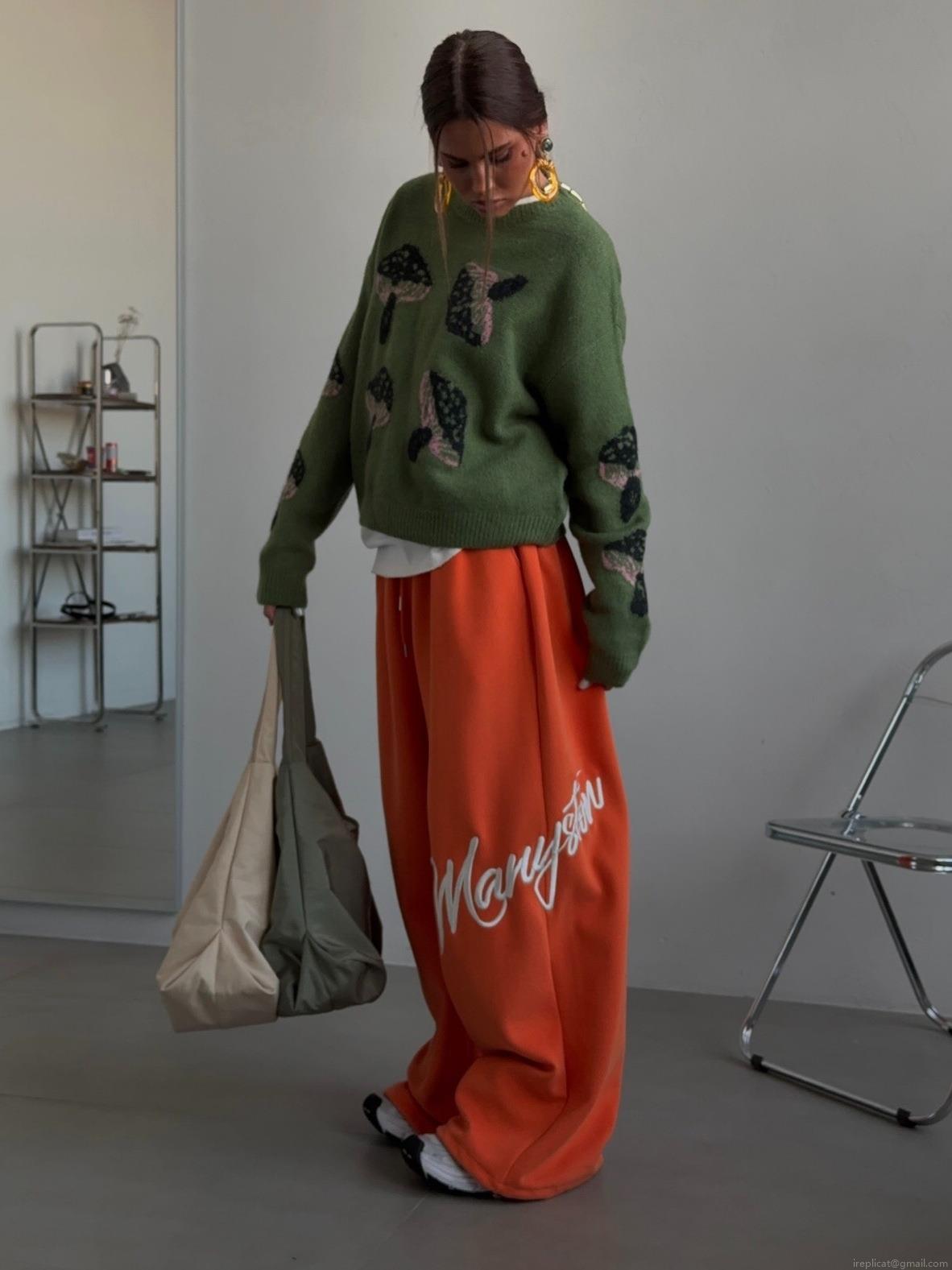 Women's Mushroom Pattern Knit Sweater Long Sleeve Cotton Blend Loose Pullover Casual Crewneck Oversized Jumper Streetwear Spring Autumn Top