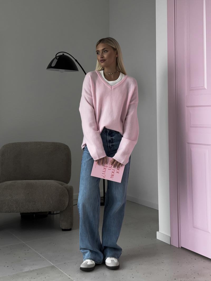 Women's Loose V-Neck Knit Sweater Fashionable Solid Color Long Sleeve Pullover Autumn Winter Casual Thin Cotton Blend Knitwear Top