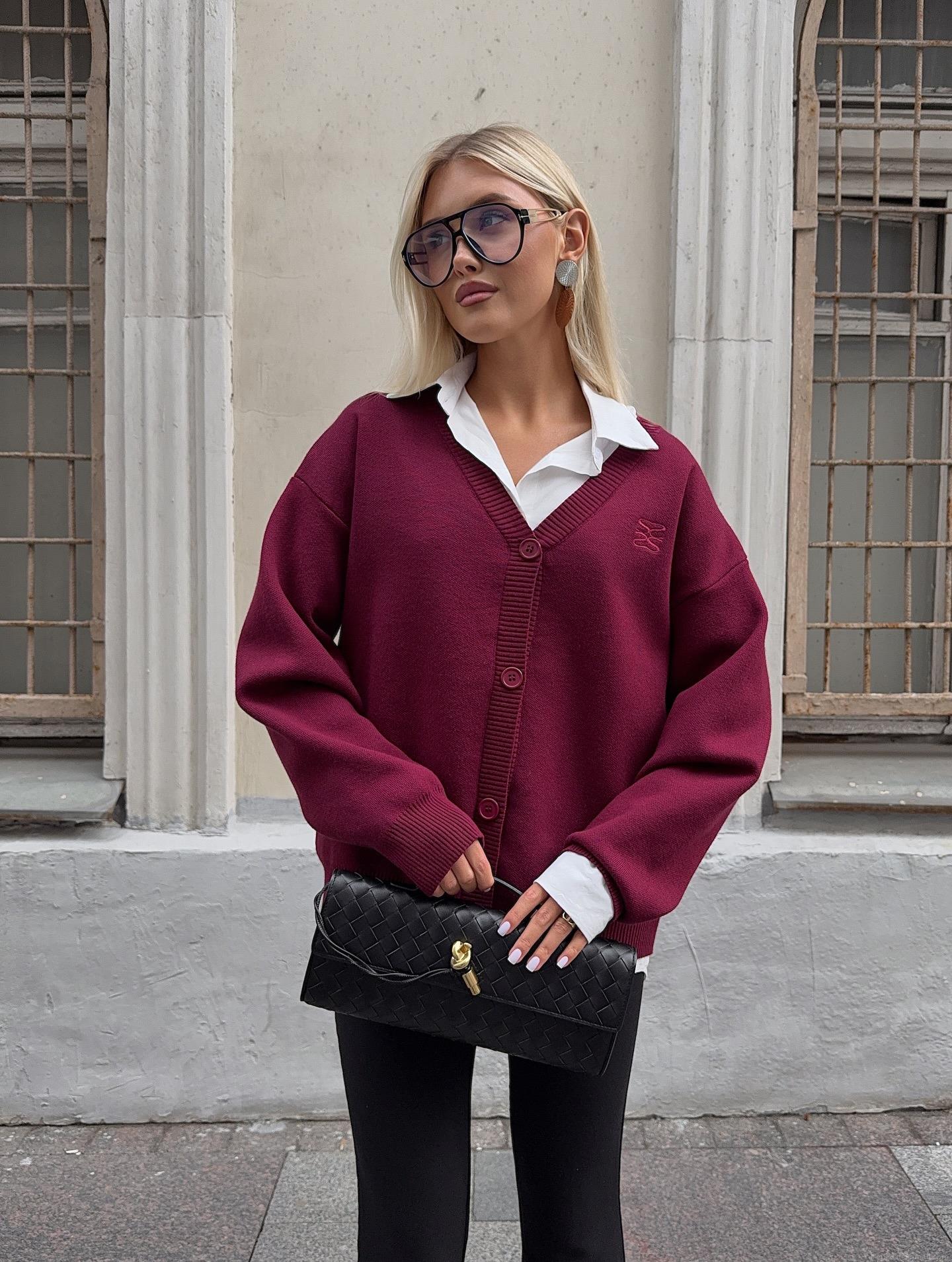 Vintage Lazy Style V-Neck Single-Breasted Sweater Cardigan For Women Loose Fit Long Sleeve Knitted Jacket Cotton Polyester Blend Autumn Winter Outwear