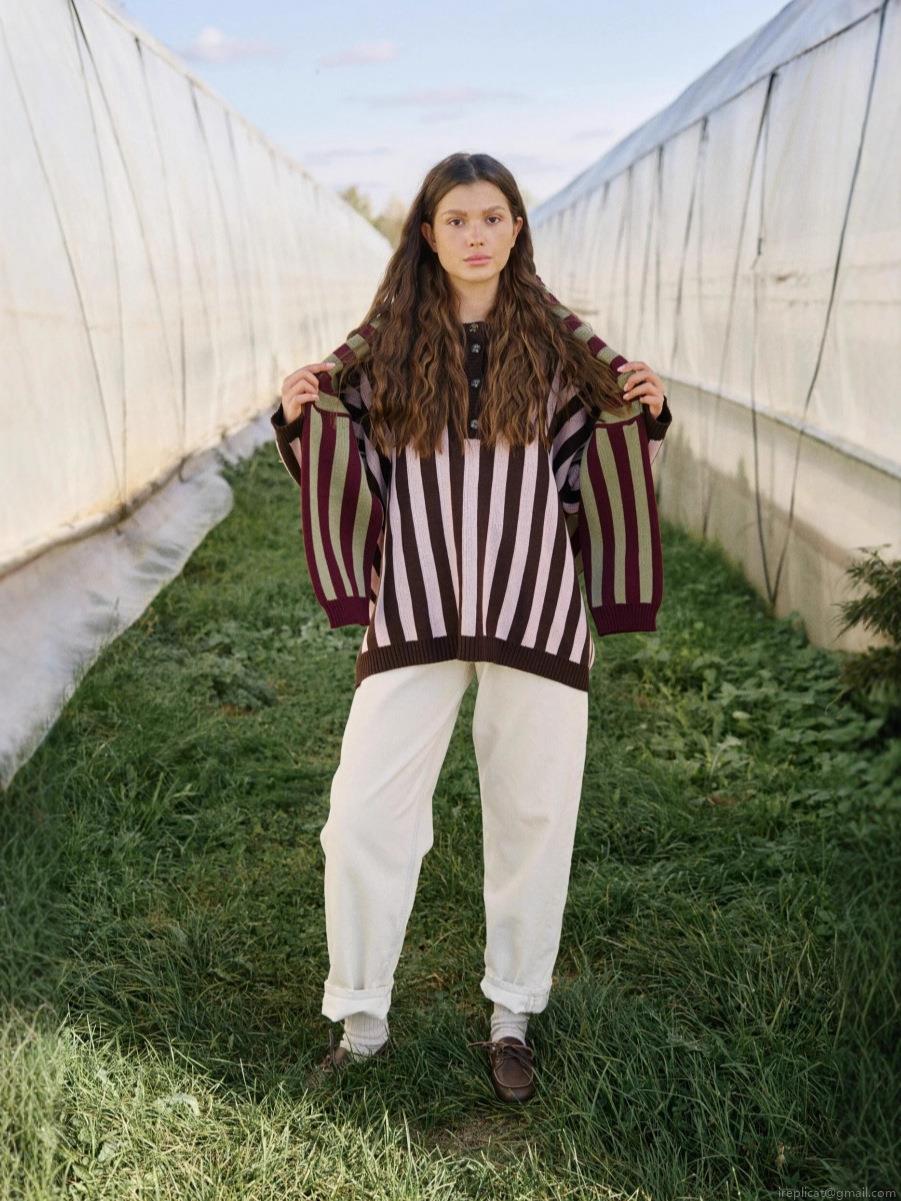 Women's Vintage Striped Knit Sweater Cotton Blend Half Button Pullover Long Sleeve Loose Fit Casual Jumper For Autumn Winter Outdoor Daily Wear Retro Chic Knitwear