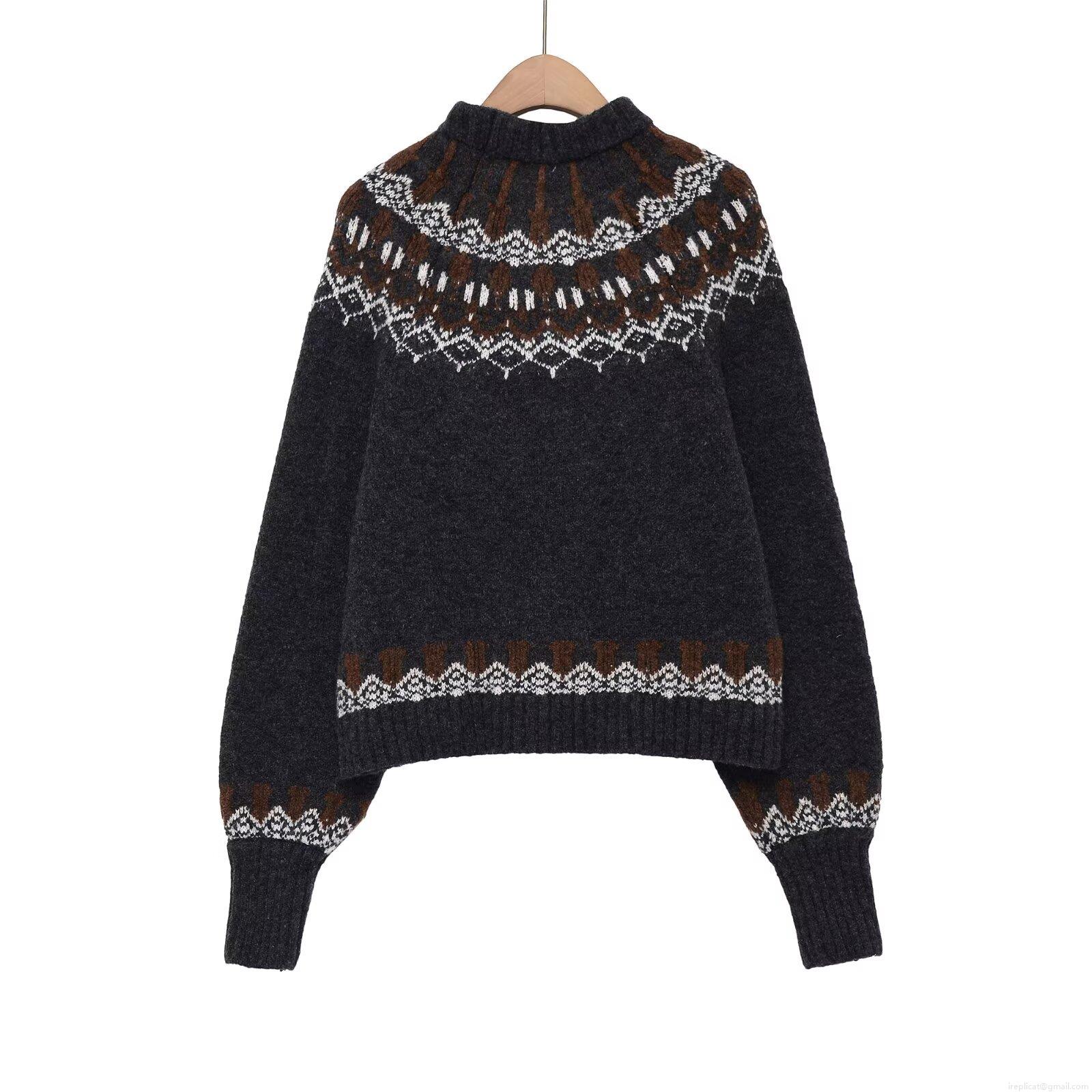 Women's Retro Fair Isle Jacquard Knit Sweater Round Neck Long Sleeve Loose Casual Pullover Warm Winter Tops