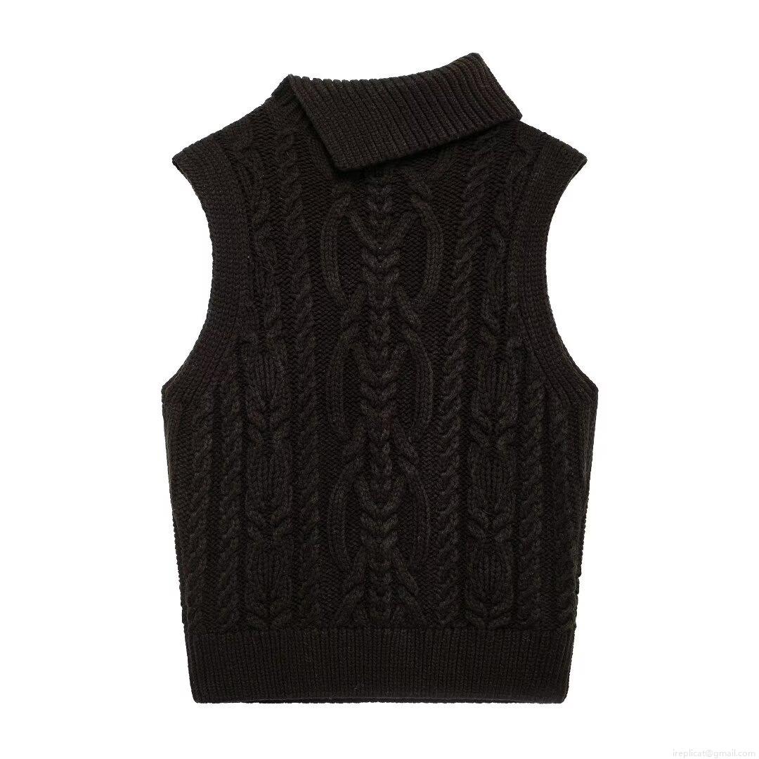 Women's Retro High Neck Cable Knit Sweater Vest Thick 100% Polyester Sleeveless Pullover Warm Autumn Winter Layering Top