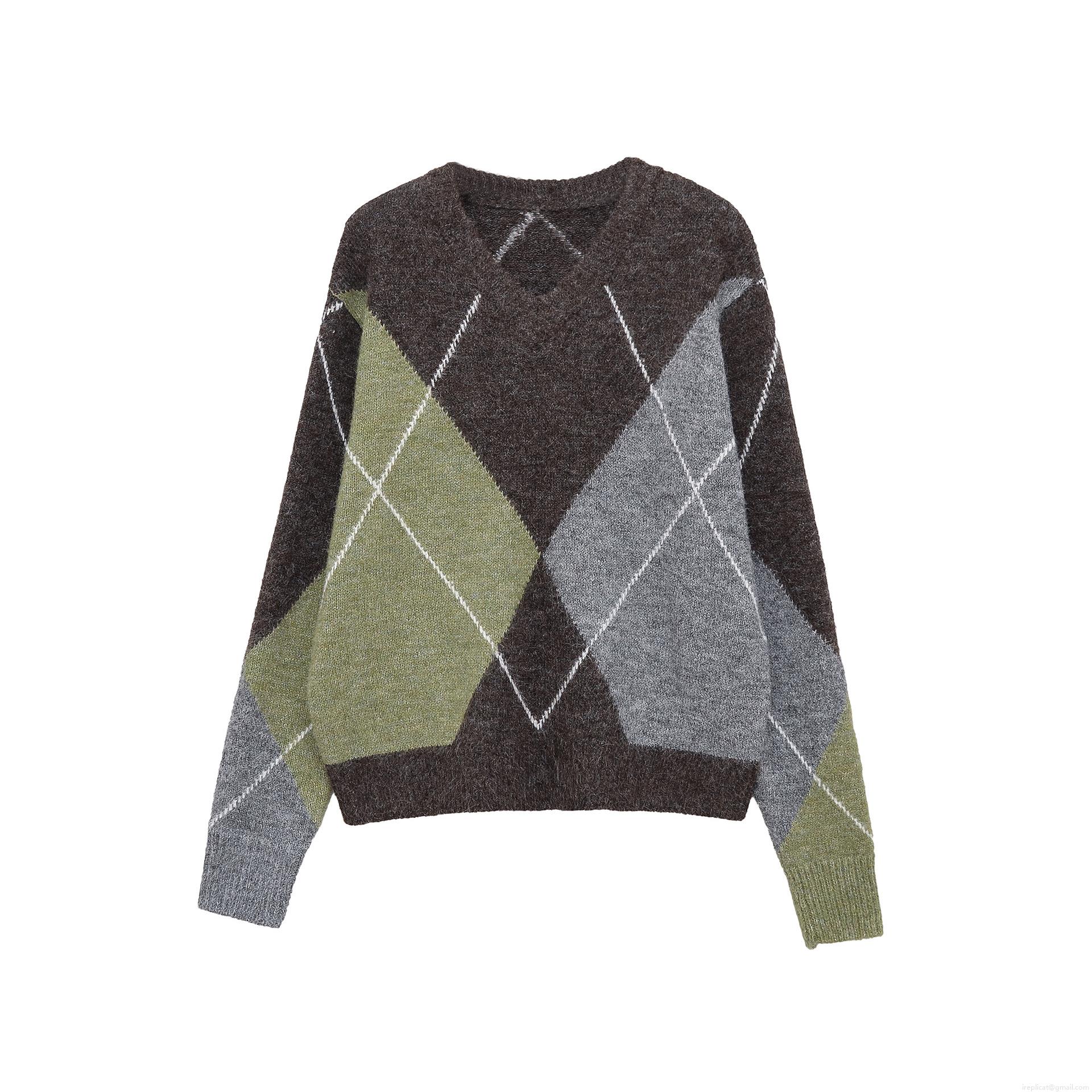 Women's Argyle Knit Sweater Polyester V-Neck Long Sleeve Contrast Color Pullover Top For Autumn Winter Daily Wear Casual Street Style Fashion Knitwear