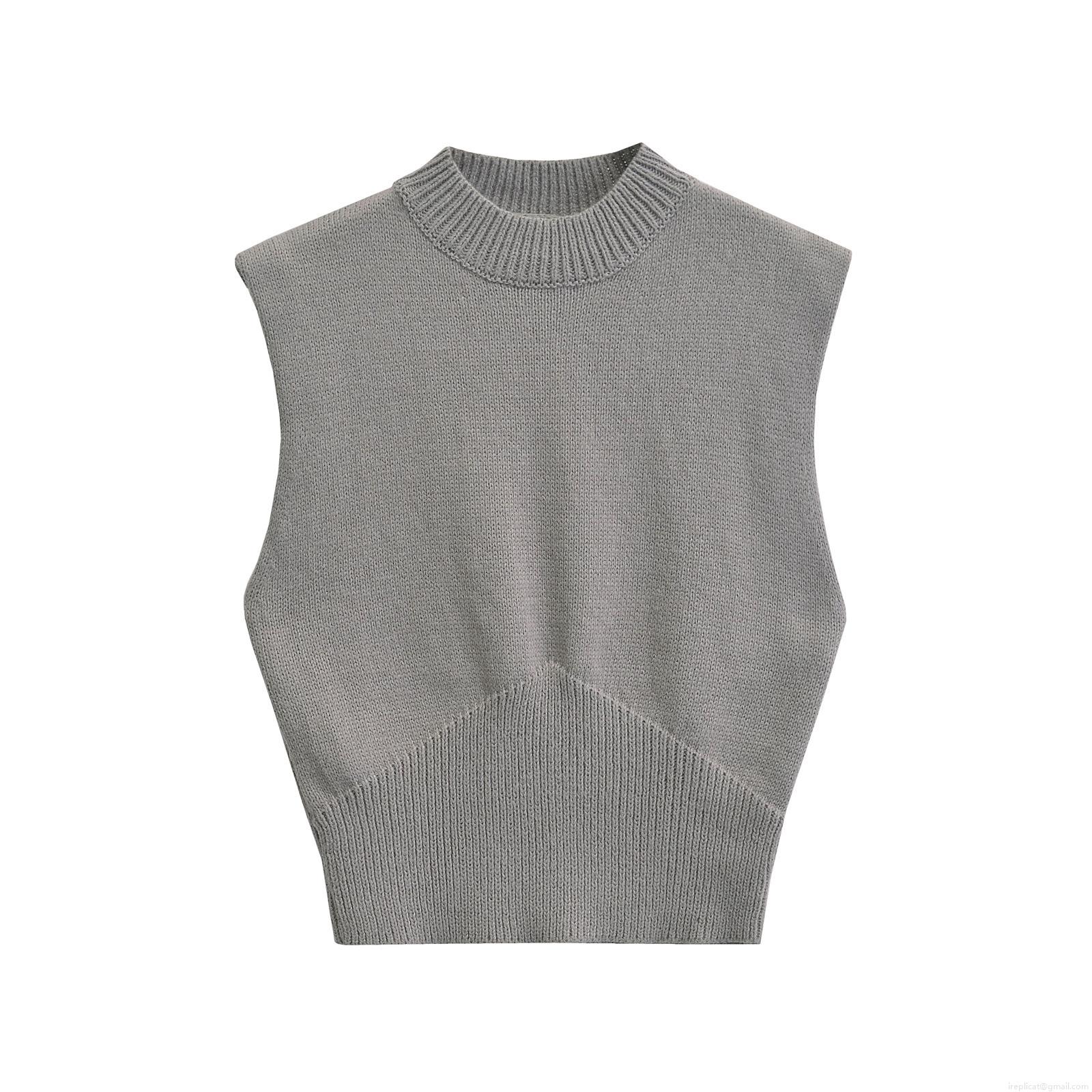 Women's Casual Wool Knit Vest Round Neck Sleeveless Solid Color Pullover Short Sweater Tank Top For Autumn Winter Streetwear