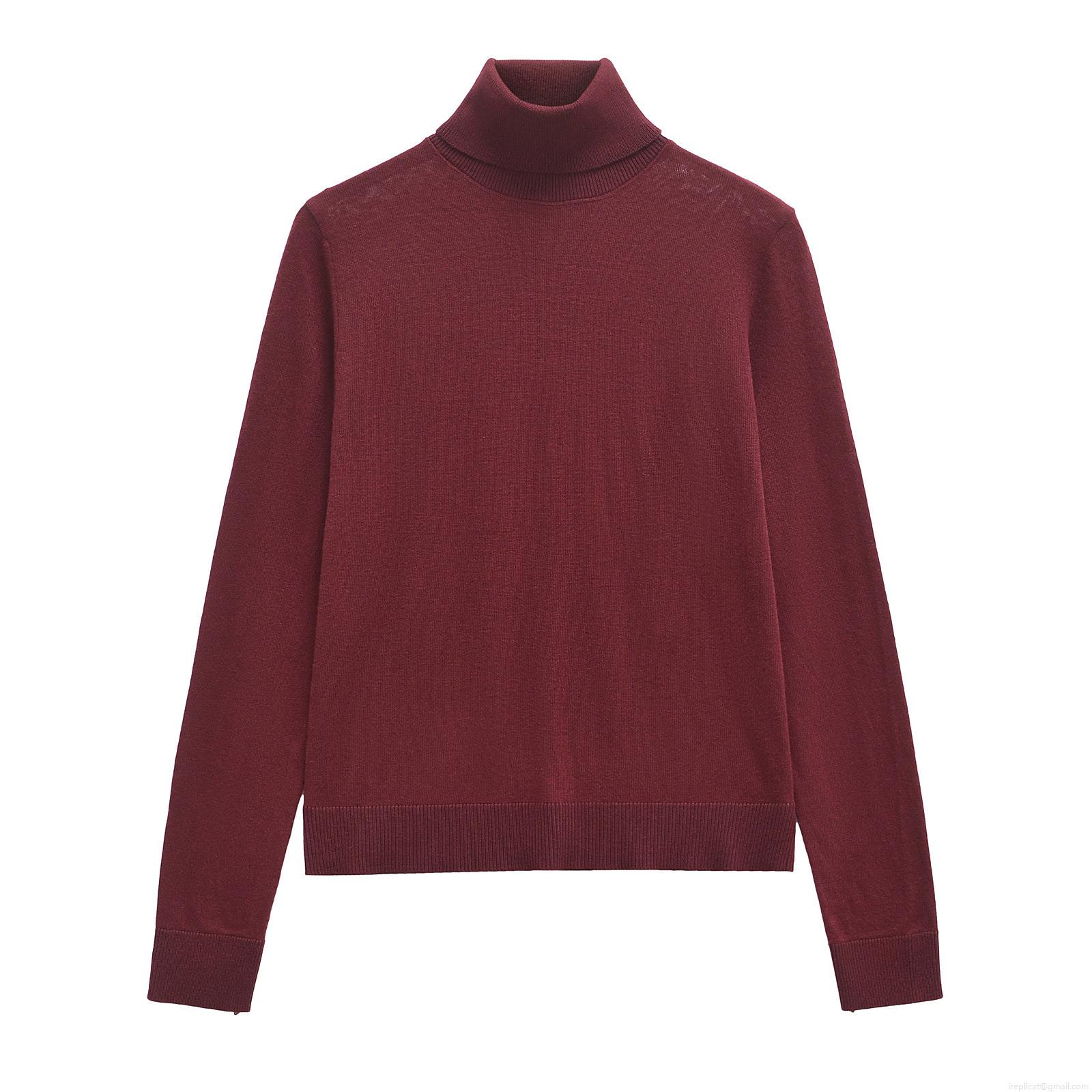 Women's Wine Red Turtleneck Knit Sweater Elegant Long Sleeve Slim Fit Pullover Top For Winter Daily Wear Casual Soft Warm Polyester Jumper
