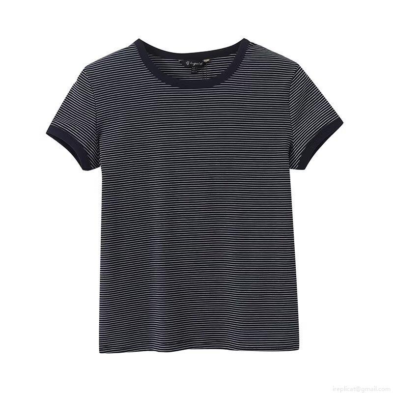 Women's Striped T-Shirt Cotton Spandex Casual Short Sleeve Crew Neck Tee Summer Preppy Style Streetwear Top For Ladies Comfortable Breathable Fashion Clothing