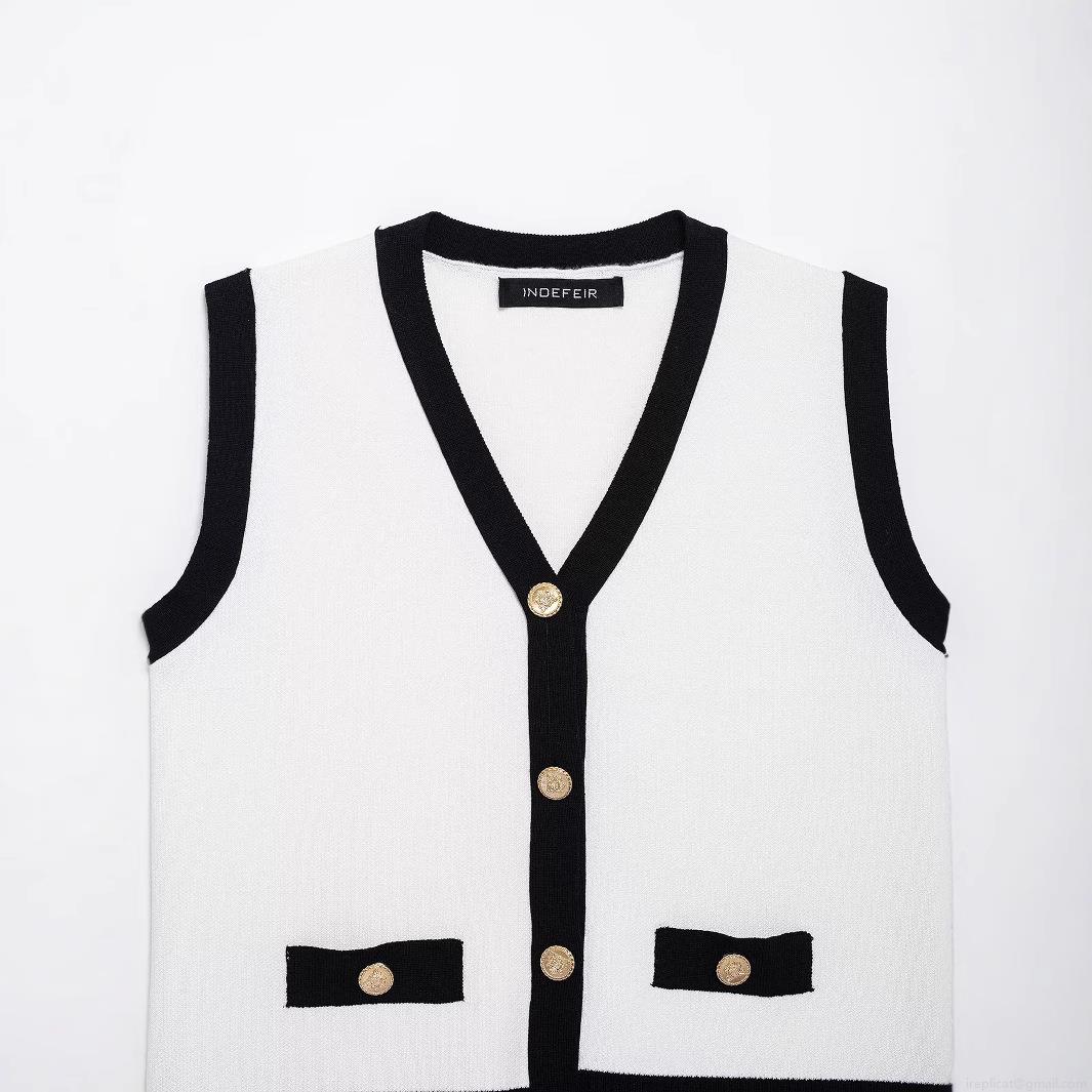 Women's V-Neck Knitted Vest Fashion Tweed Style Colorblock Sleeveless Sweater Top With Golden Buttons For Office Daily Wear Casual Knit Cardigan