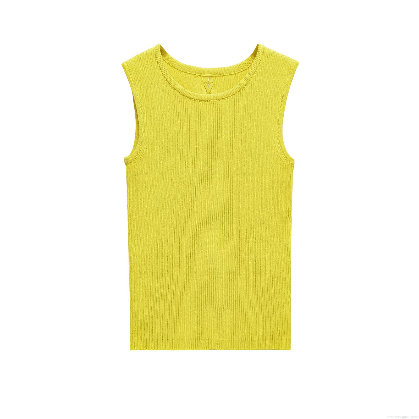 Women's Fluorescent Yellow Knitted Tank Top Sleeveless Round Neck Ribbed Backless Lace Up Mercerized Cotton Polyester T-Shirt Summer Streetwear Casual Top