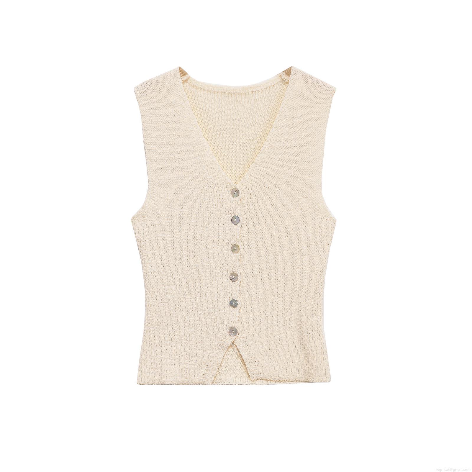 Women's Casual V-Neck Knit Vest Sleeveless Single Breasted Ribbed Cardigan Top Streetwear Summer Button Down Knitwear For Women