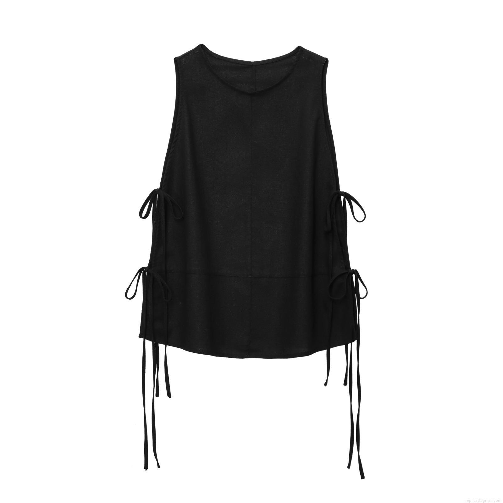 Women's Summer Sleeveless Round Neck Solid Color T-Shirt With Side Bow Tie Design Casual Streetwear Polyester Blend Vest Top For Women