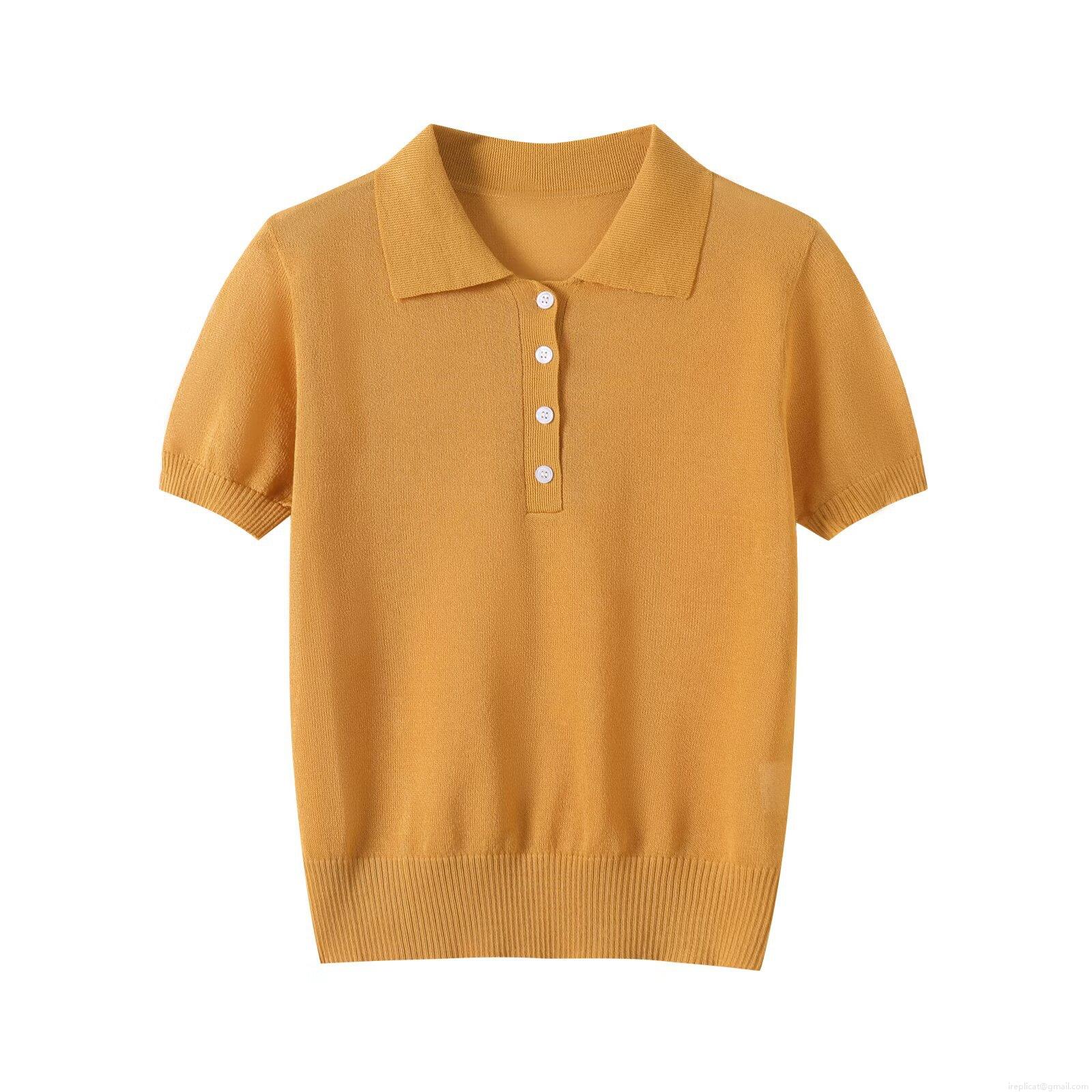 Women's Short Sleeve Knit Polo T-Shirt Solid Color Button Pullover Top Casual Loose Polyester Knit Blouse For Streetwear Daily Clothing