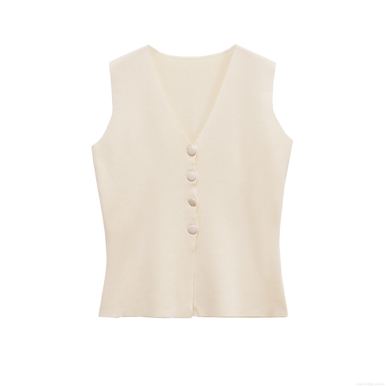 Women's V-neck Single-breasted Knitted Vest Solid Color Sleeveless Sweater Cardigan Waistcoat For Autumn Streetwear