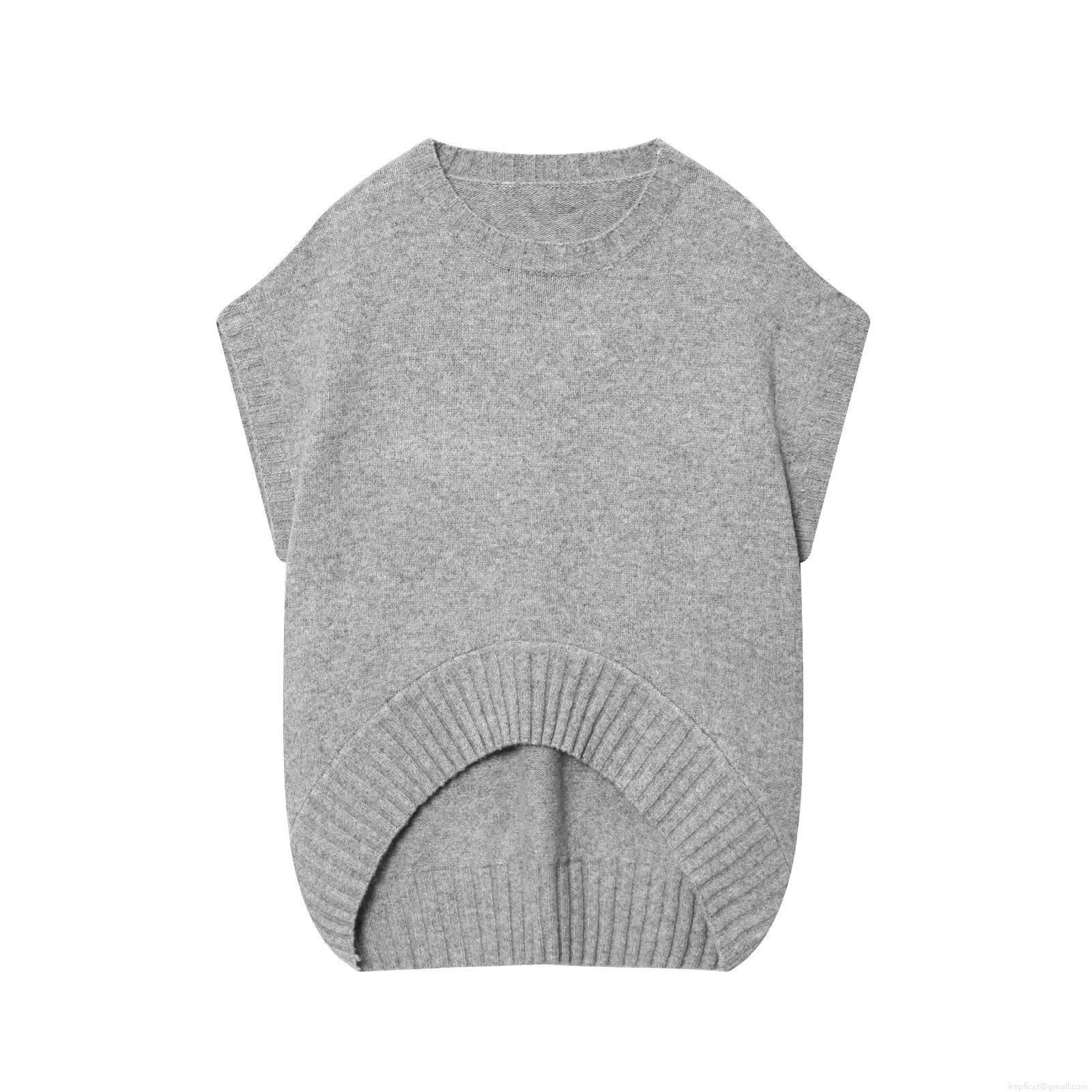 Women's Casual Pullover Knit Vest Crew Neck Sleeveless Polyester Irregular Hem Sweater Top For Daily Streetwear European Style
