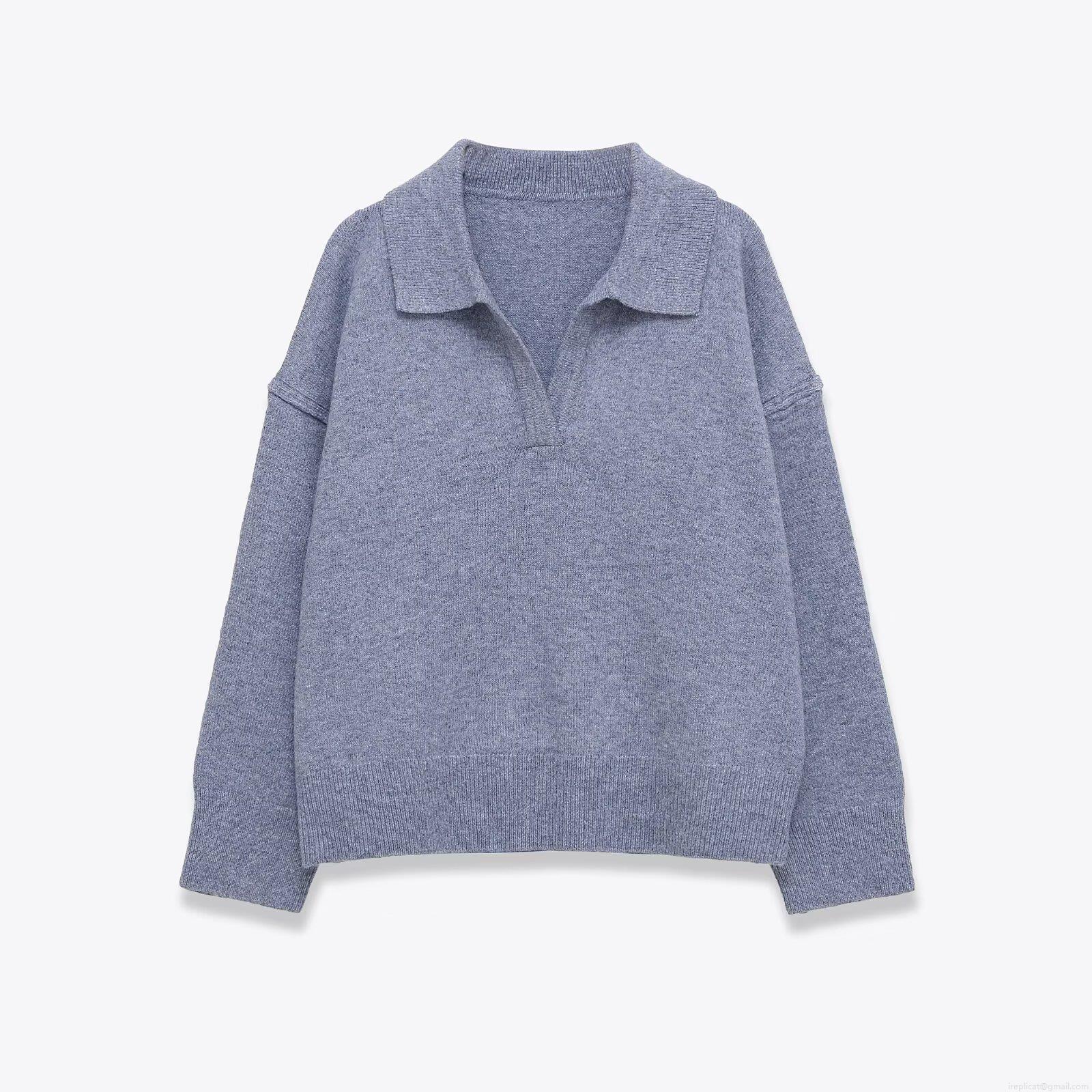 Women's Casual Knitted Sweater Polo Collar Long Sleeve Solid Color Pullover Top Loose Fit Knitwear for Autumn Winter Streetwear