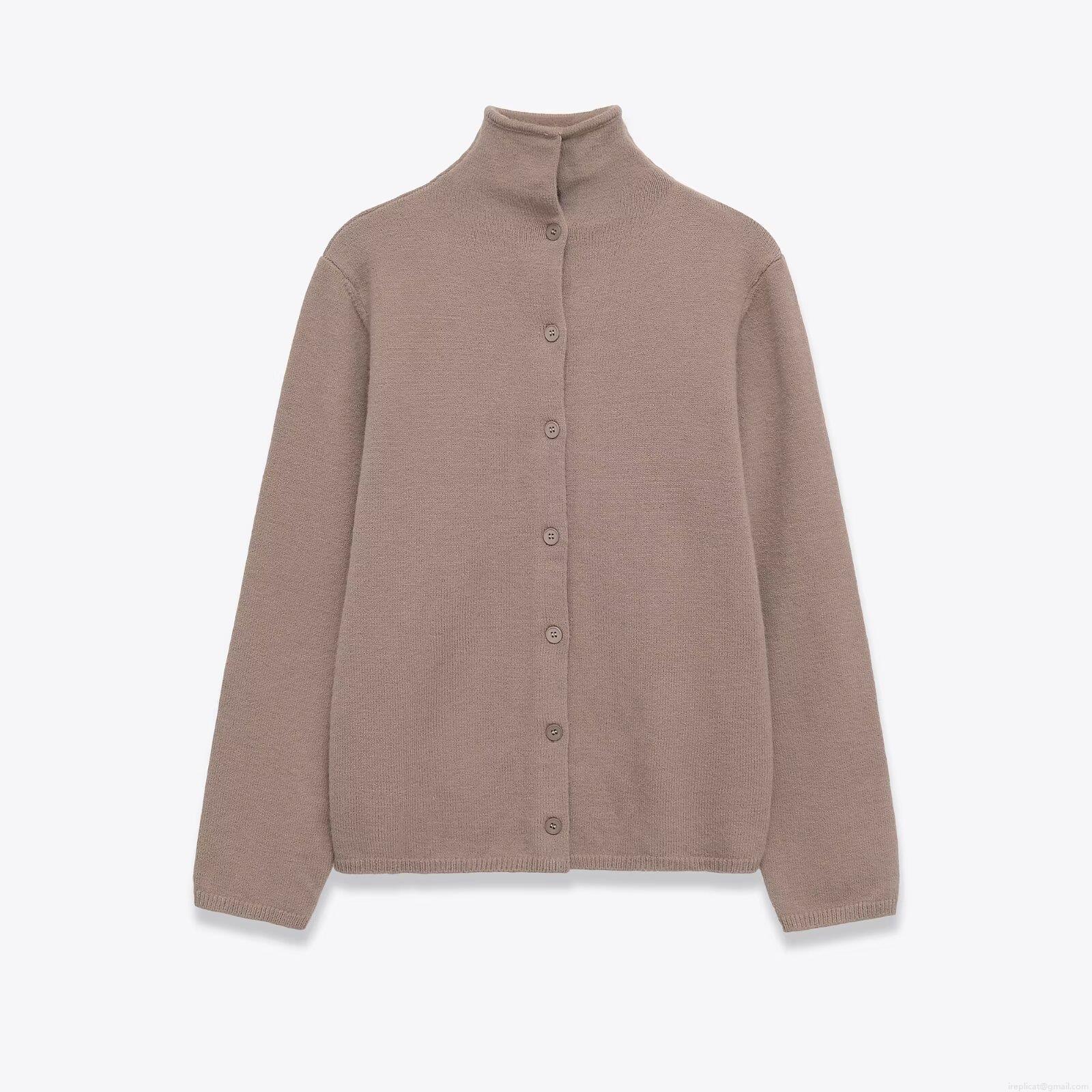 Women's High Neck Single Breasted Knit Cardigan Jacket Long Sleeve Solid Color Polyester Sweater Coat Streetwear Casual Outerwear