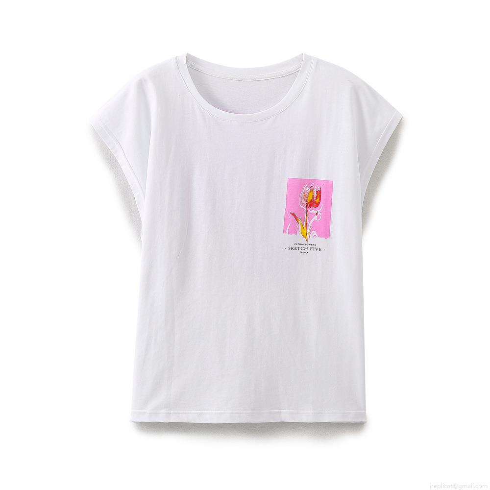 Women's Cotton Blend Tulip Graphic Print T-Shirt Loose Fit Short Sleeve Crew Neck Casual Summer Streetwear Tee Top