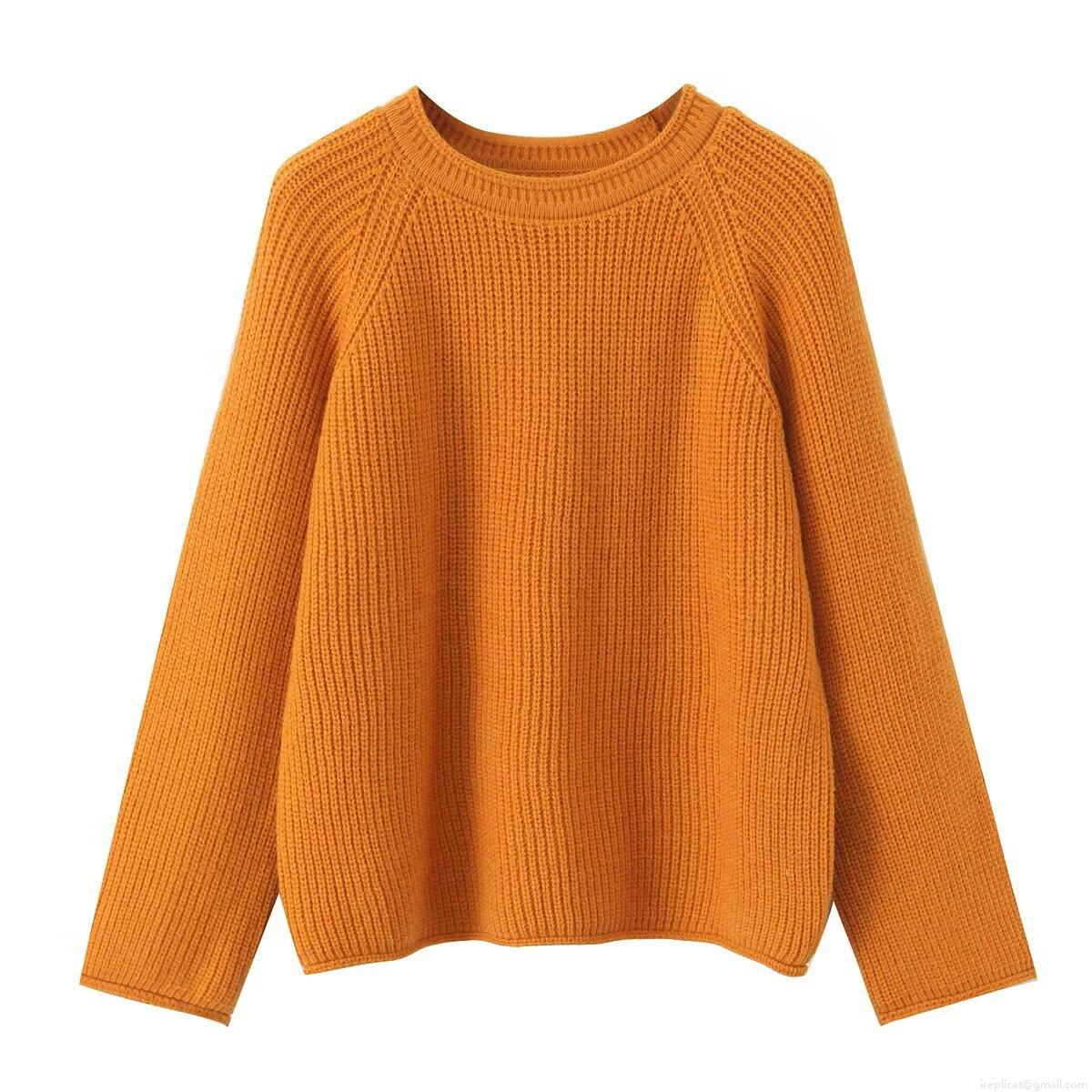 Women's Casual Pullover Sweater Chunky Knit Solid Color Round Neck Orange Ginger Long Sleeve Soft Warm Loose Knitwear Top For Autumn Winter Ladies Clothing