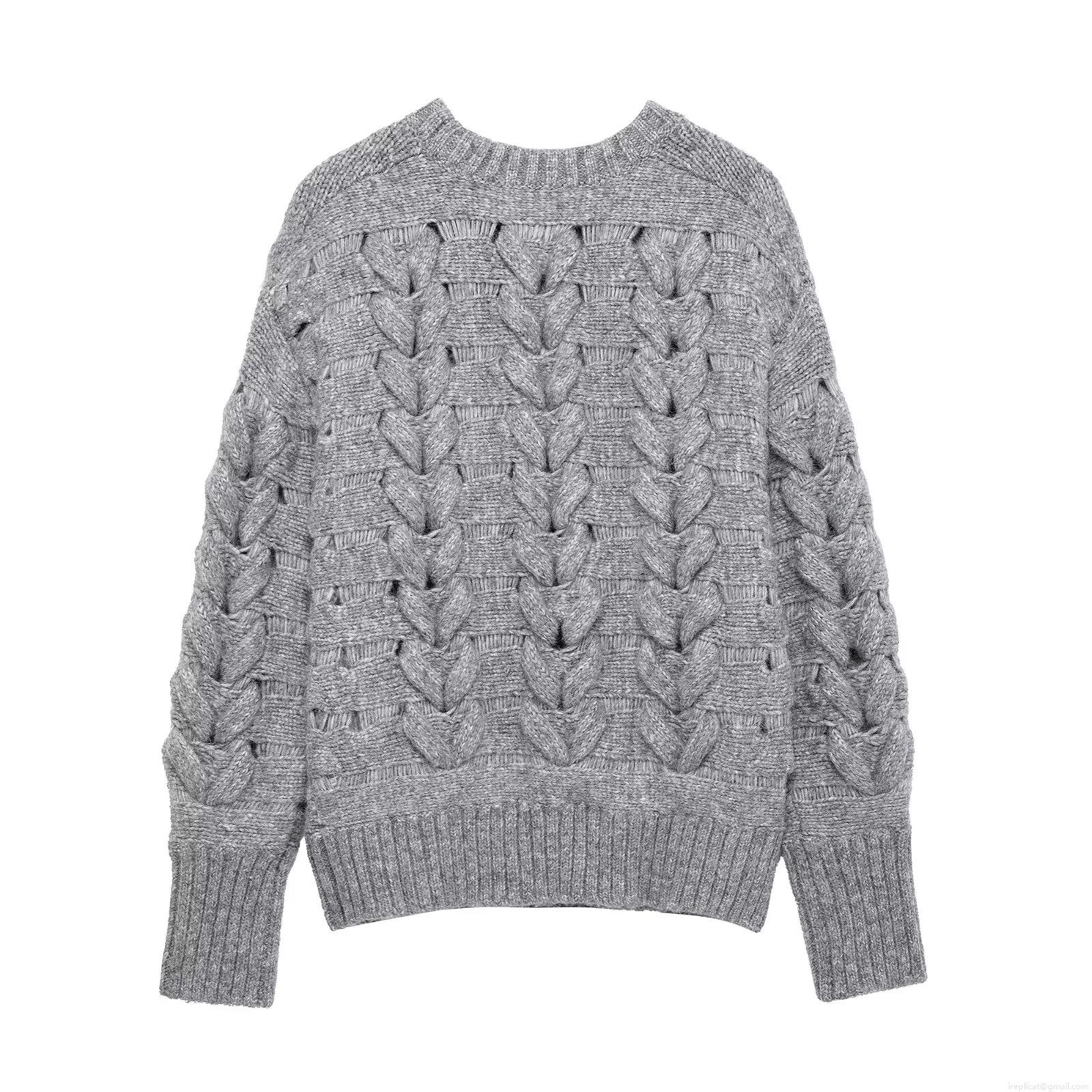 Women's Loose Heart Shaped Cable Knit Sweater Crew Neck Long Sleeve Chunky Pullover Casual Winter Warm Polyester Knitwear Top for Women Fashion Streetwear