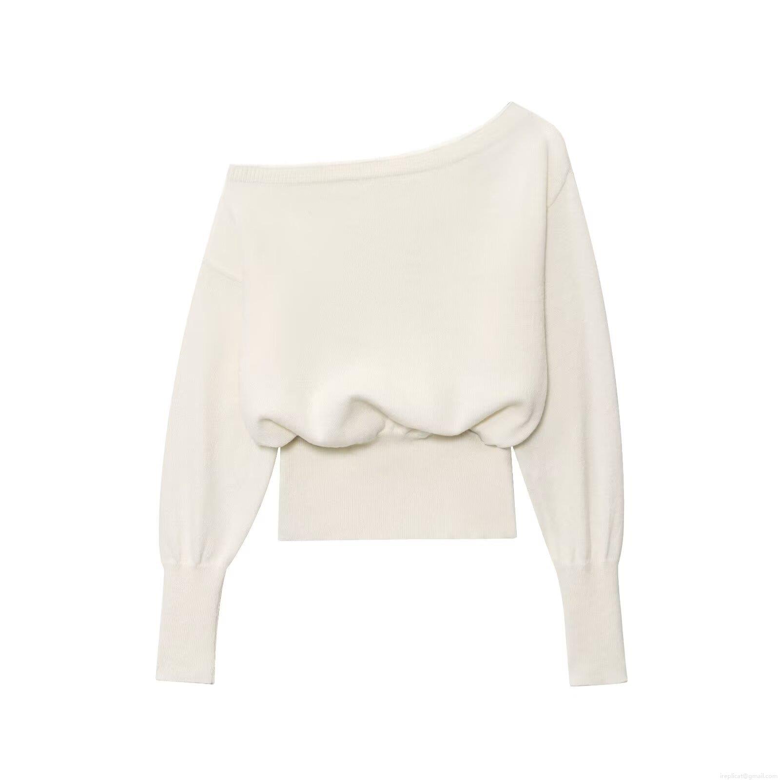 Women's Off-The-Shoulder Knitted Sweater Loose Batwing Sleeve Pullover Polyester Solid Cream White Soft Knit Jumper For Women Daily Dating Casual Tops