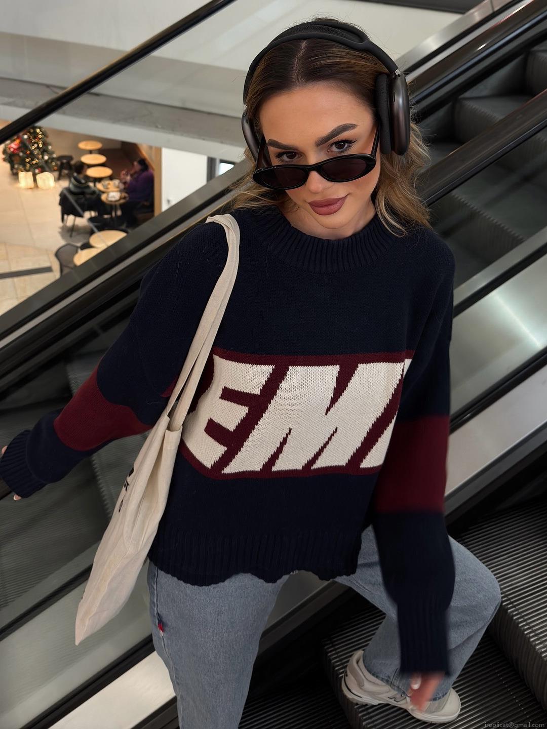Women's Oversized Knit Sweater Cotton Blend Letter Print Color Block Round Neck Long Sleeve Pullover High Street Vintage Style Autumn Winter Knitwear